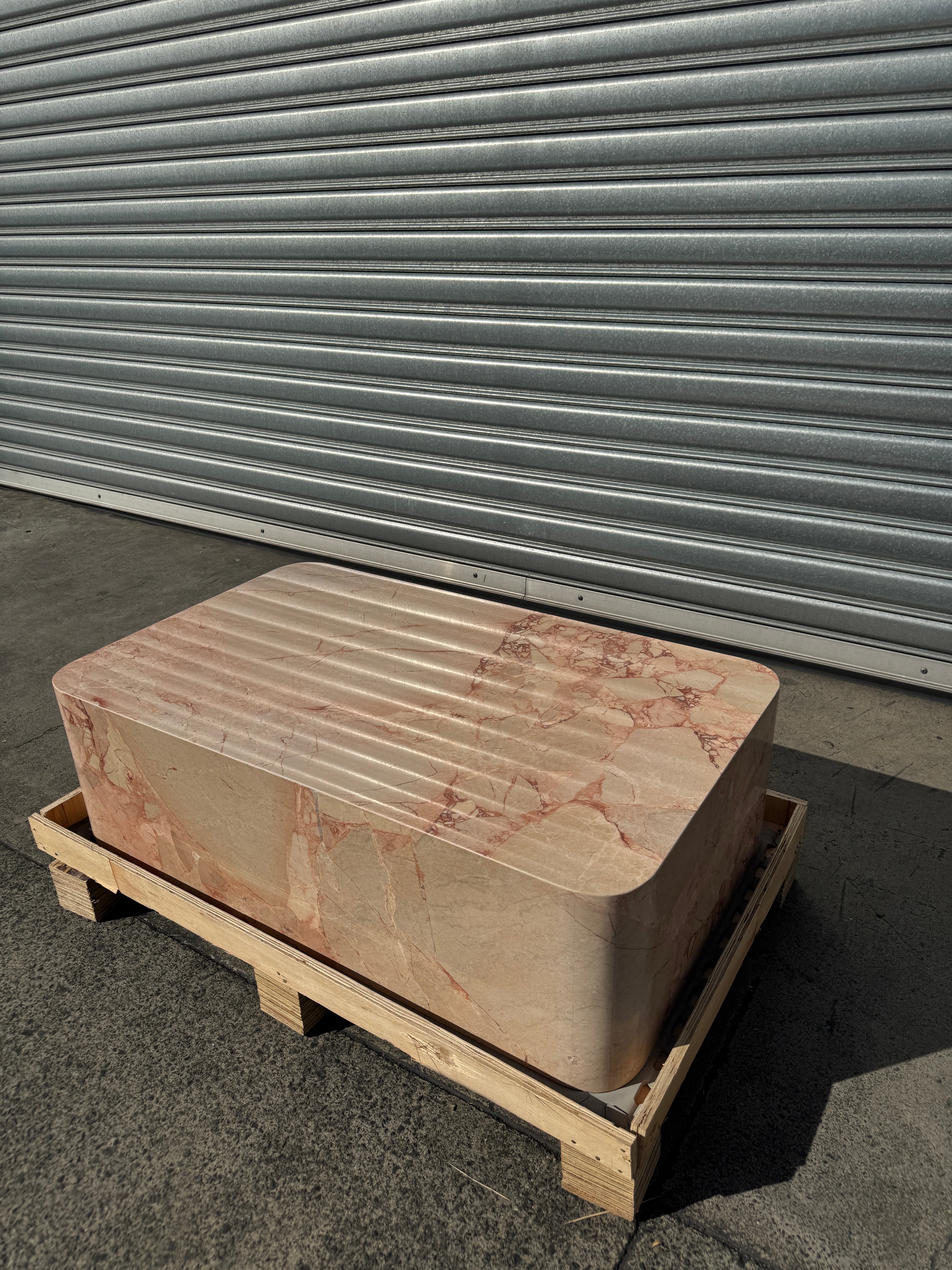 Crescent Corner Coffee Table - Pearl Pink Blush Marble natural stone furniture New Zealand - Natural Stone Co