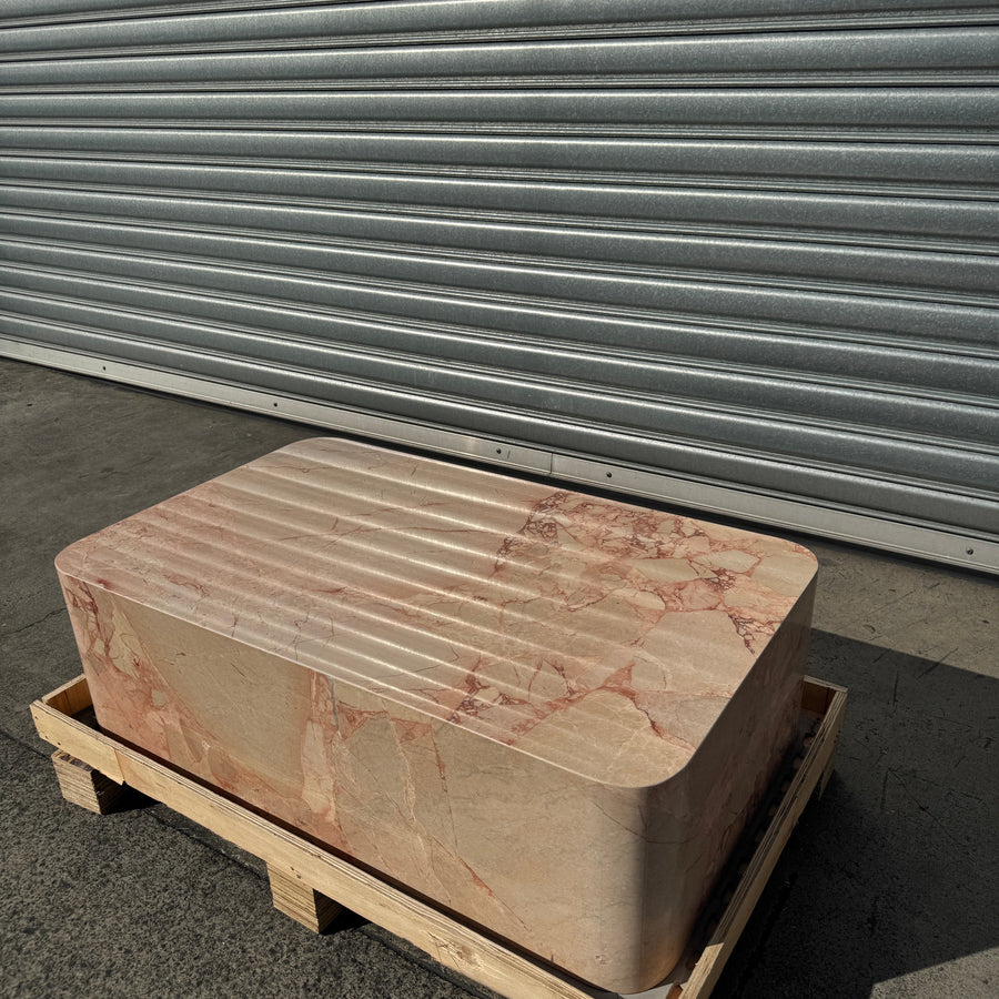 Crescent Corner Coffee Table - Pearl Pink Blush Marble natural stone furniture New Zealand - Natural Stone Co