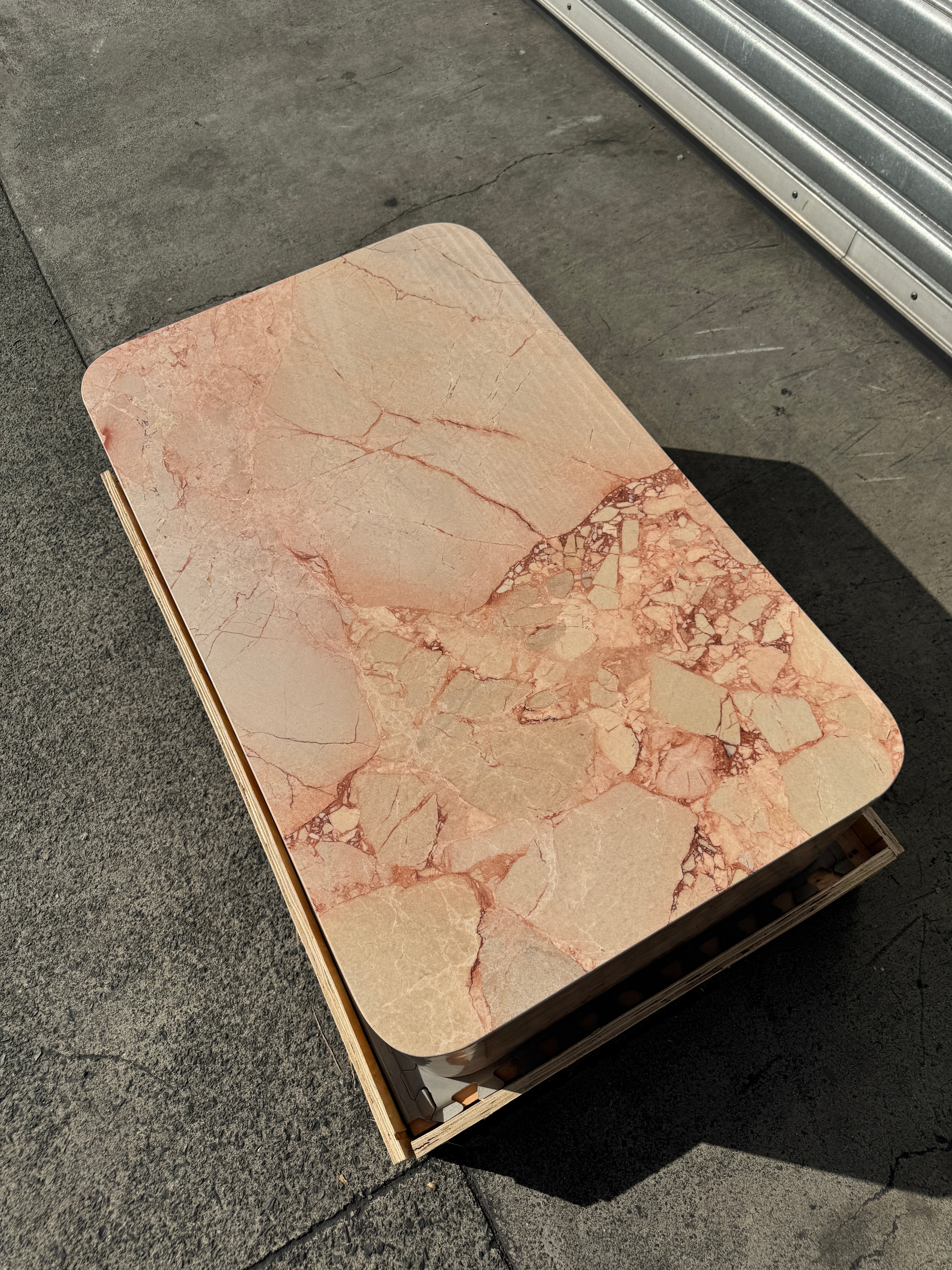 Crescent Corner Coffee Table - Pearl Pink Blush Marble natural stone furniture New Zealand - Natural Stone Co