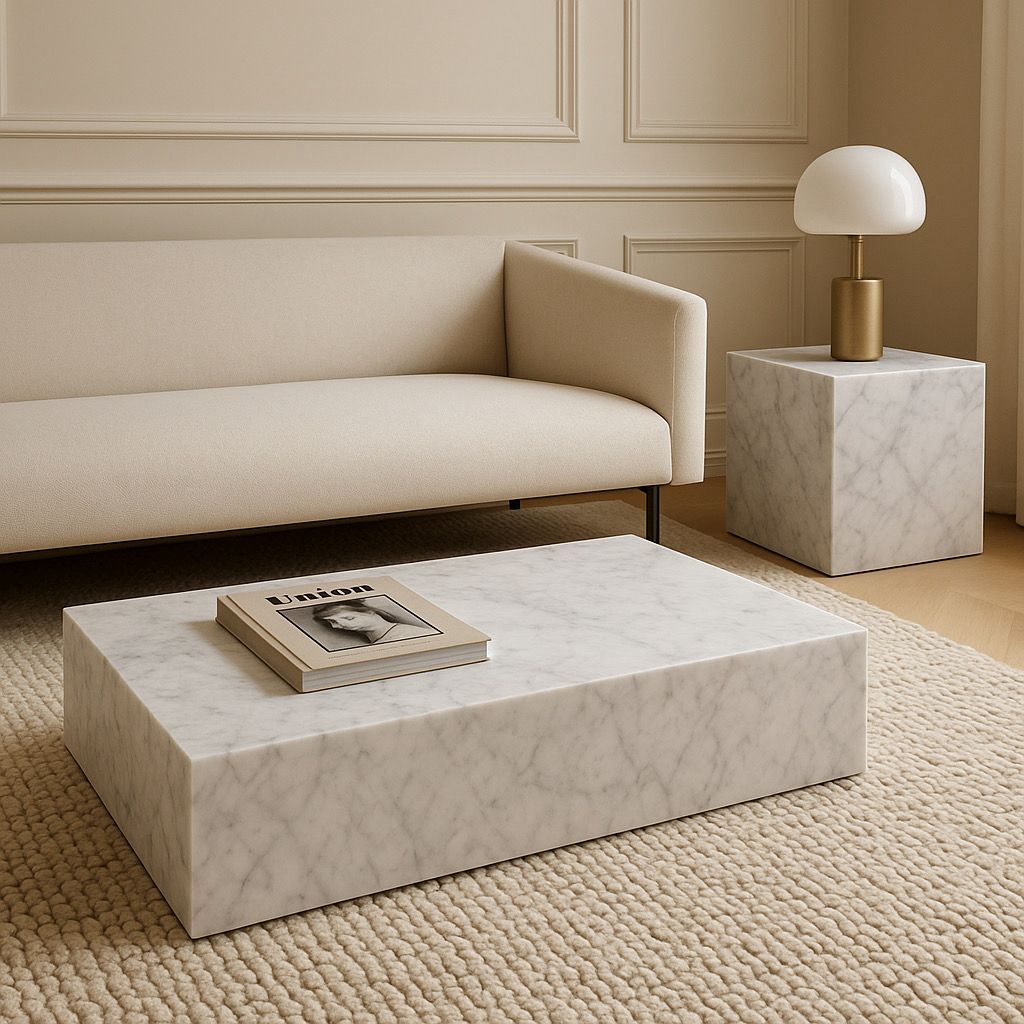 Cube Side Table - Carrara Marble natural stone furniture New Zealand - Natural Stone Co