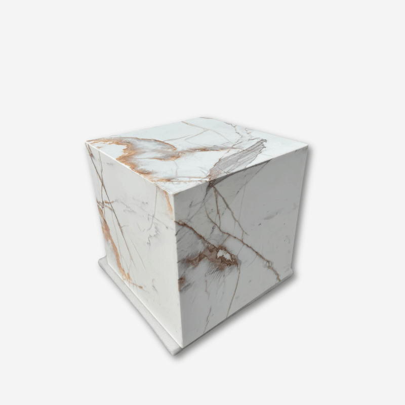 Cube Side Table - Gold Calacatta Marble natural stone furniture New Zealand - Natural Stone Co