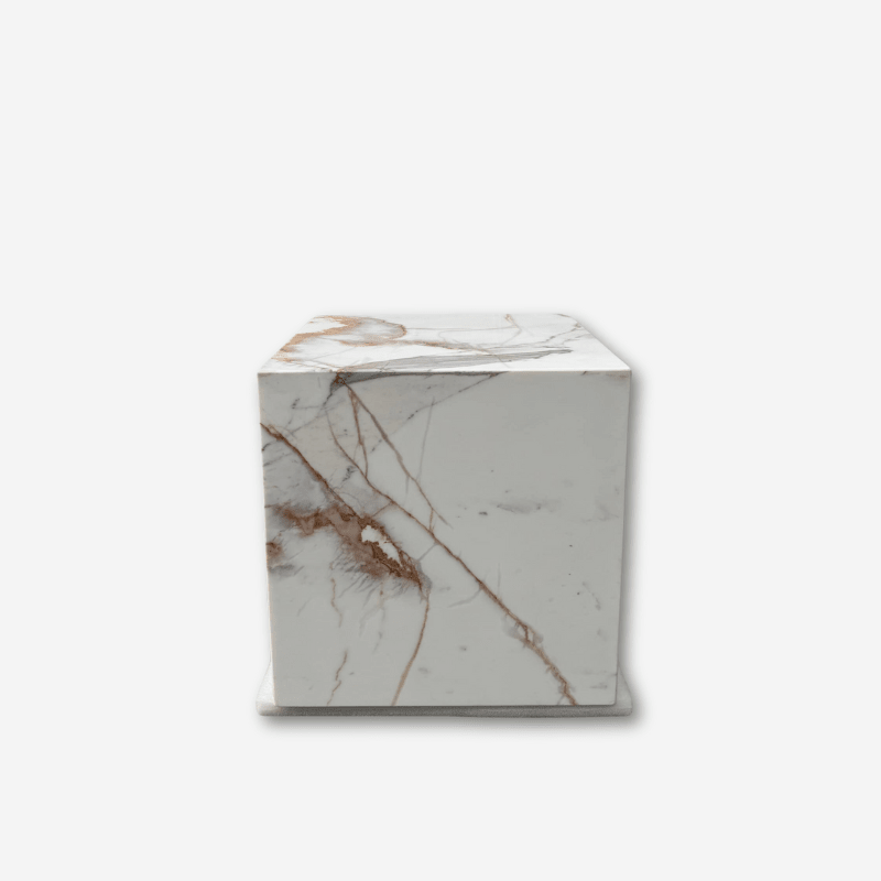 Cube Side Table - Gold Calacatta Marble natural stone furniture New Zealand - Natural Stone Co