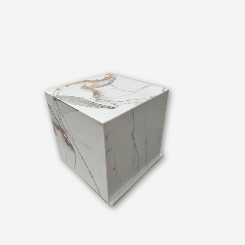 Cube Side Table - Gold Calacatta Marble natural stone furniture New Zealand - Natural Stone Co