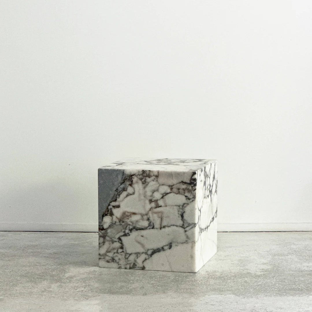 Cube Side Table - Milky Blue Marble natural stone furniture New Zealand - Natural Stone Co