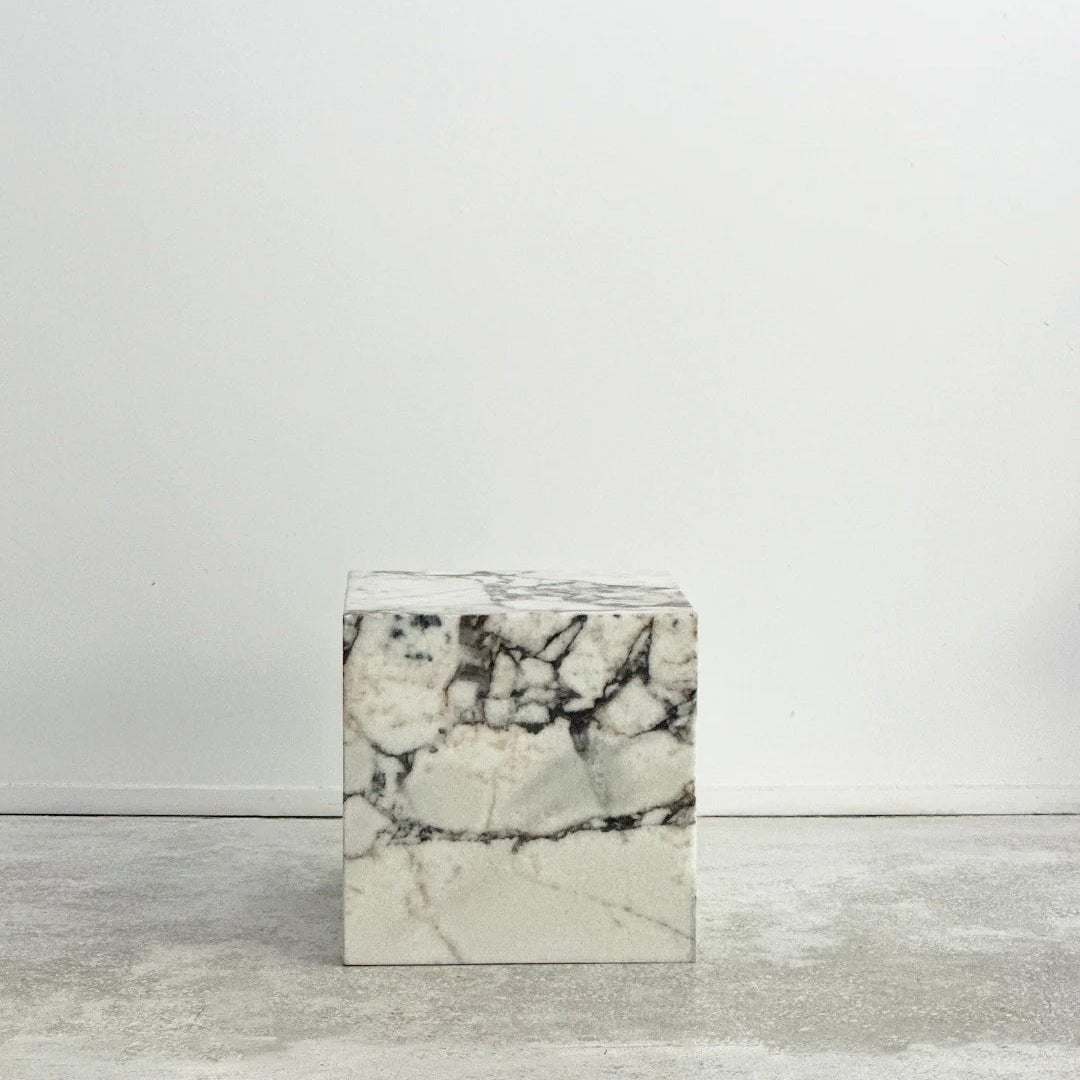 Cube Side Table - Milky Blue Marble natural stone furniture New Zealand - Natural Stone Co