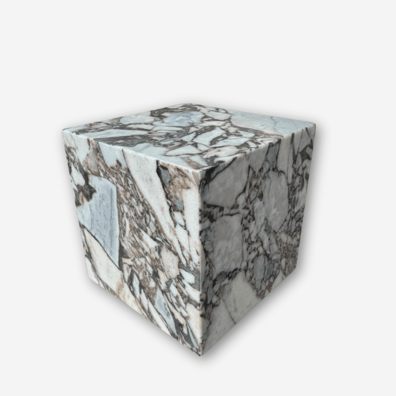 Cube Side Table - Milky Blue Marble natural stone furniture New Zealand - Natural Stone Co