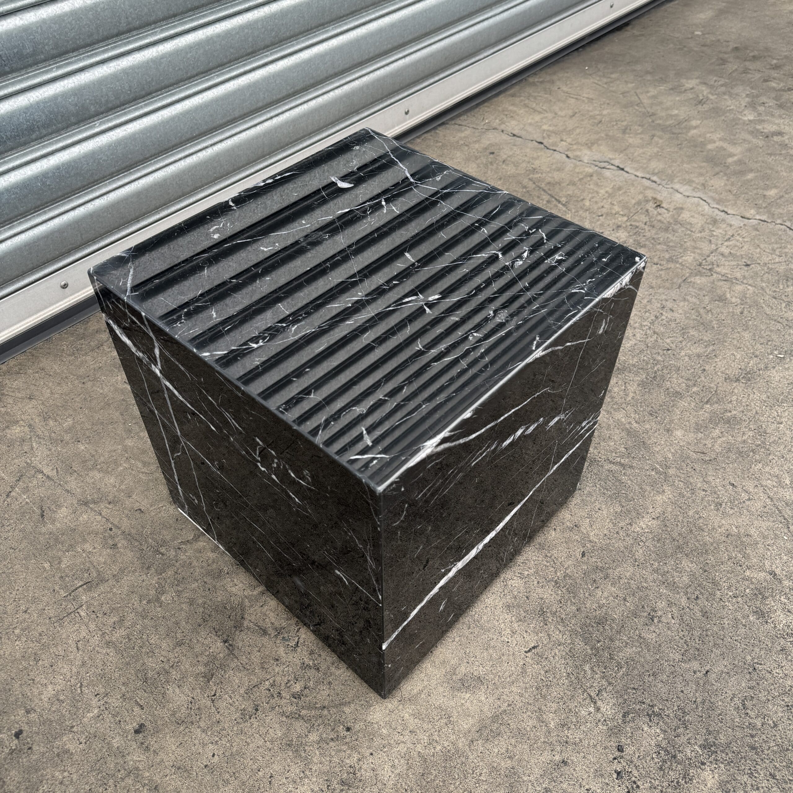 Cube Side Table - Noir Marquina Marble natural stone furniture New Zealand - Natural Stone Co