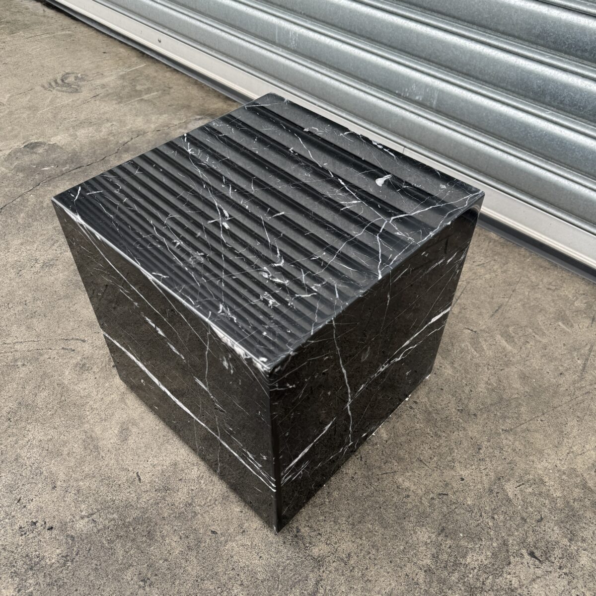 Cube Side Table - Noir Marquina Marble natural stone furniture New Zealand - Natural Stone Co