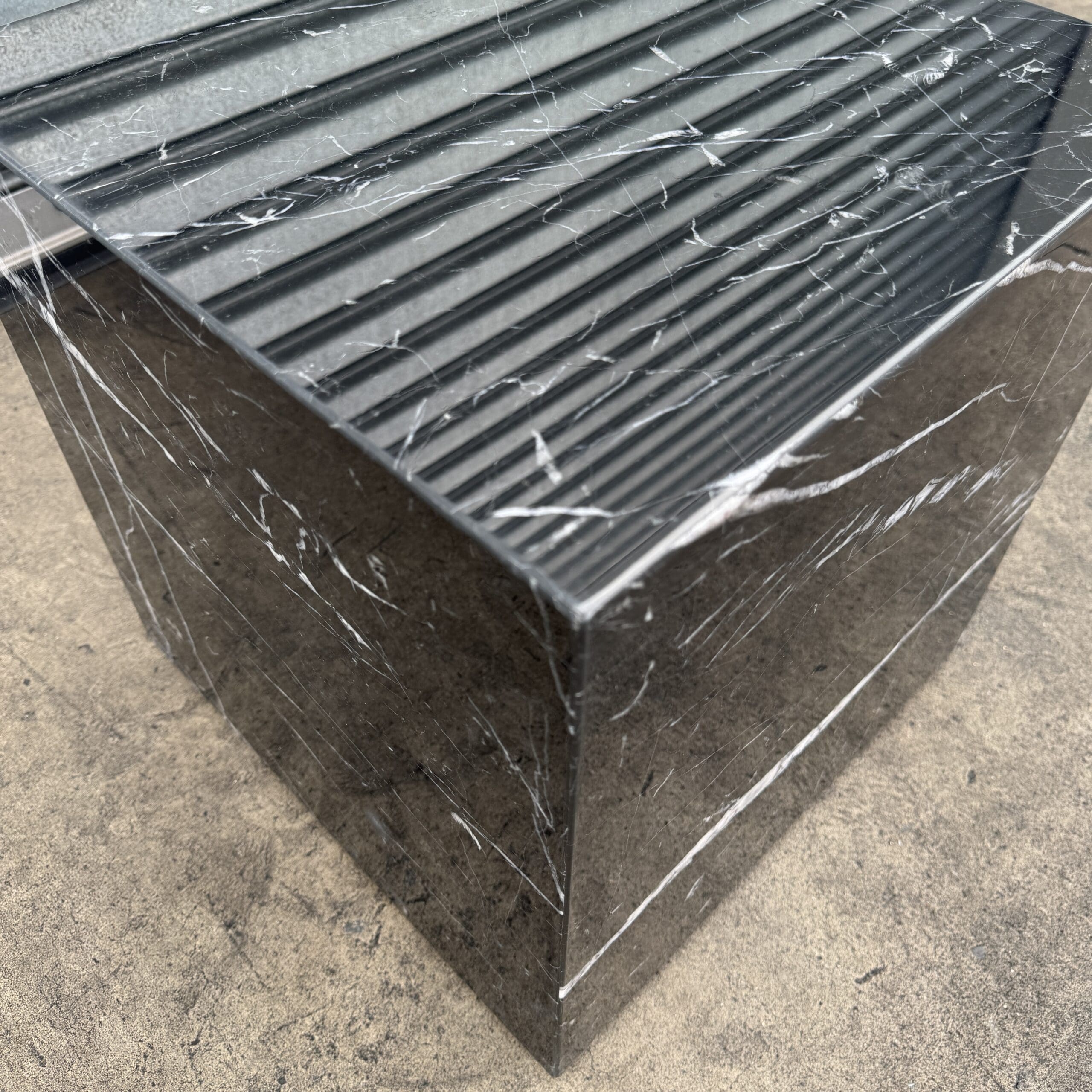 Cube Side Table - Noir Marquina Marble natural stone furniture New Zealand - Natural Stone Co
