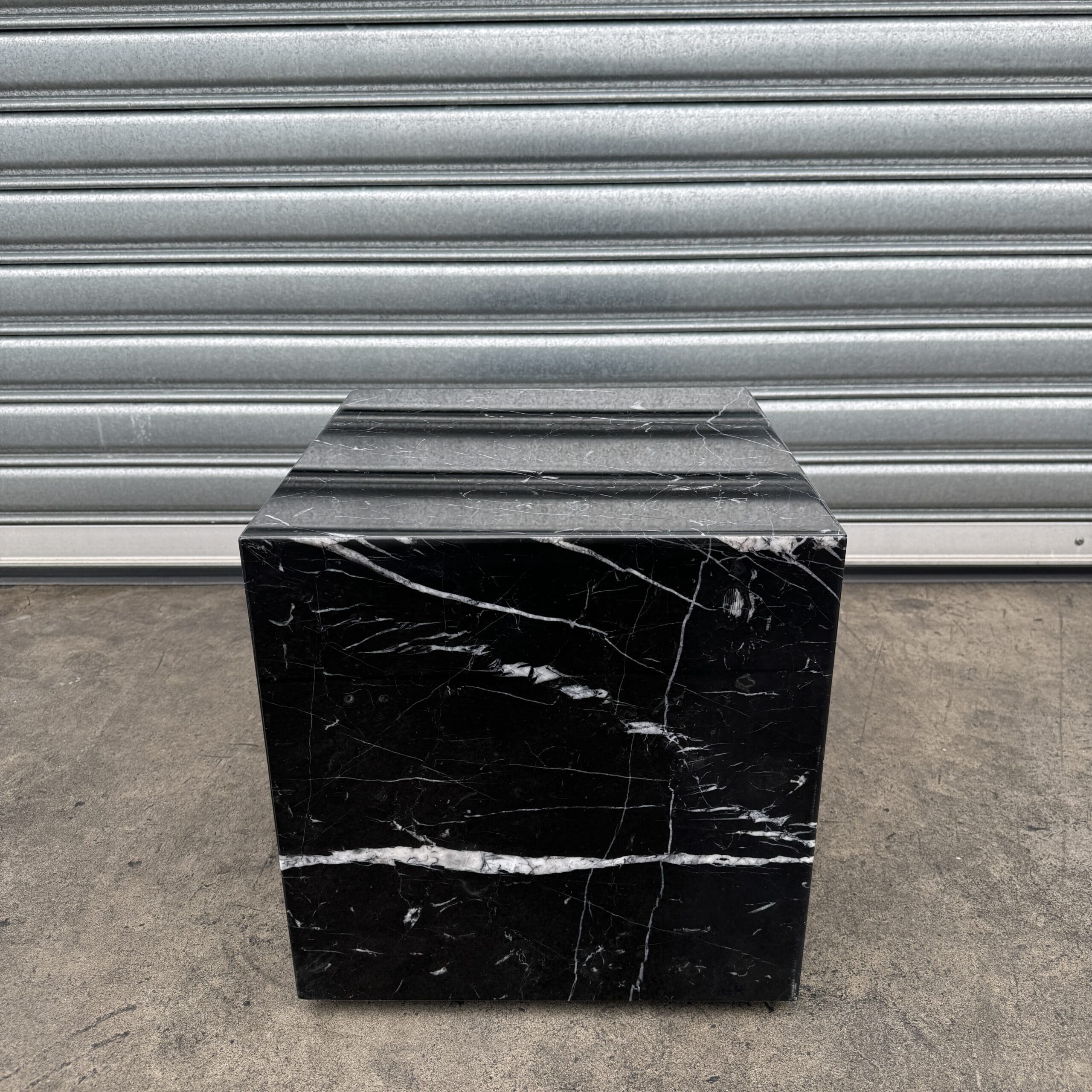 Cube Side Table - Noir Marquina Marble natural stone furniture New Zealand - Natural Stone Co