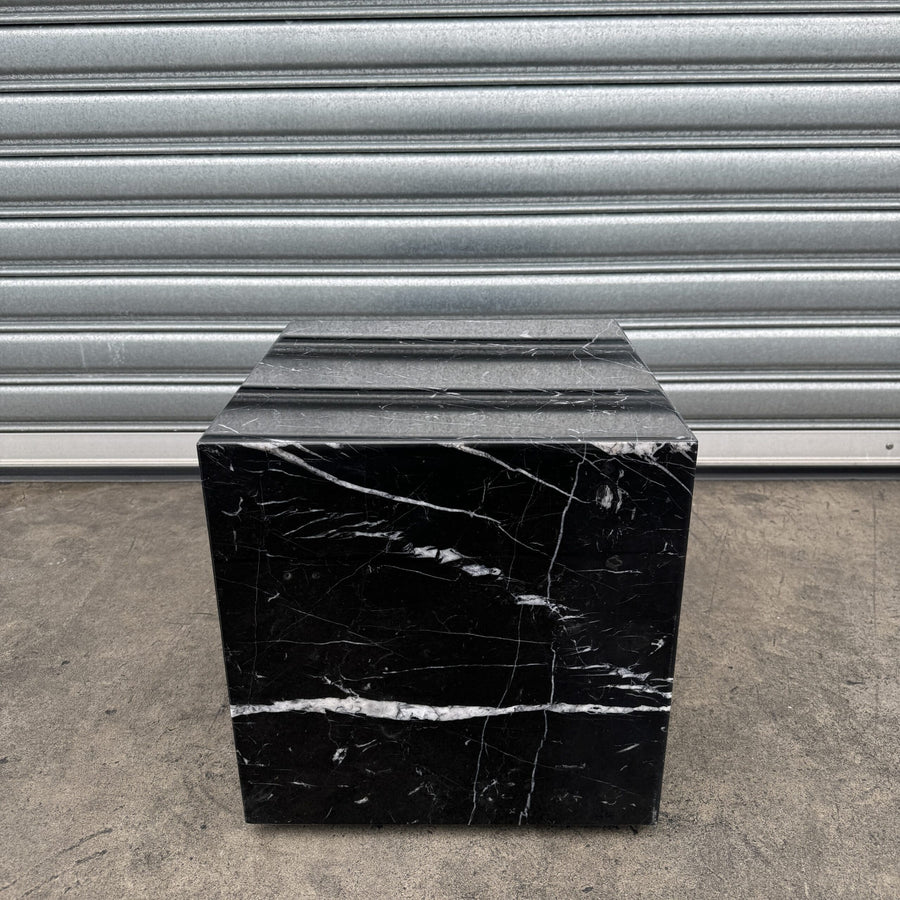Cube Side Table - Noir Marquina Marble natural stone furniture New Zealand - Natural Stone Co