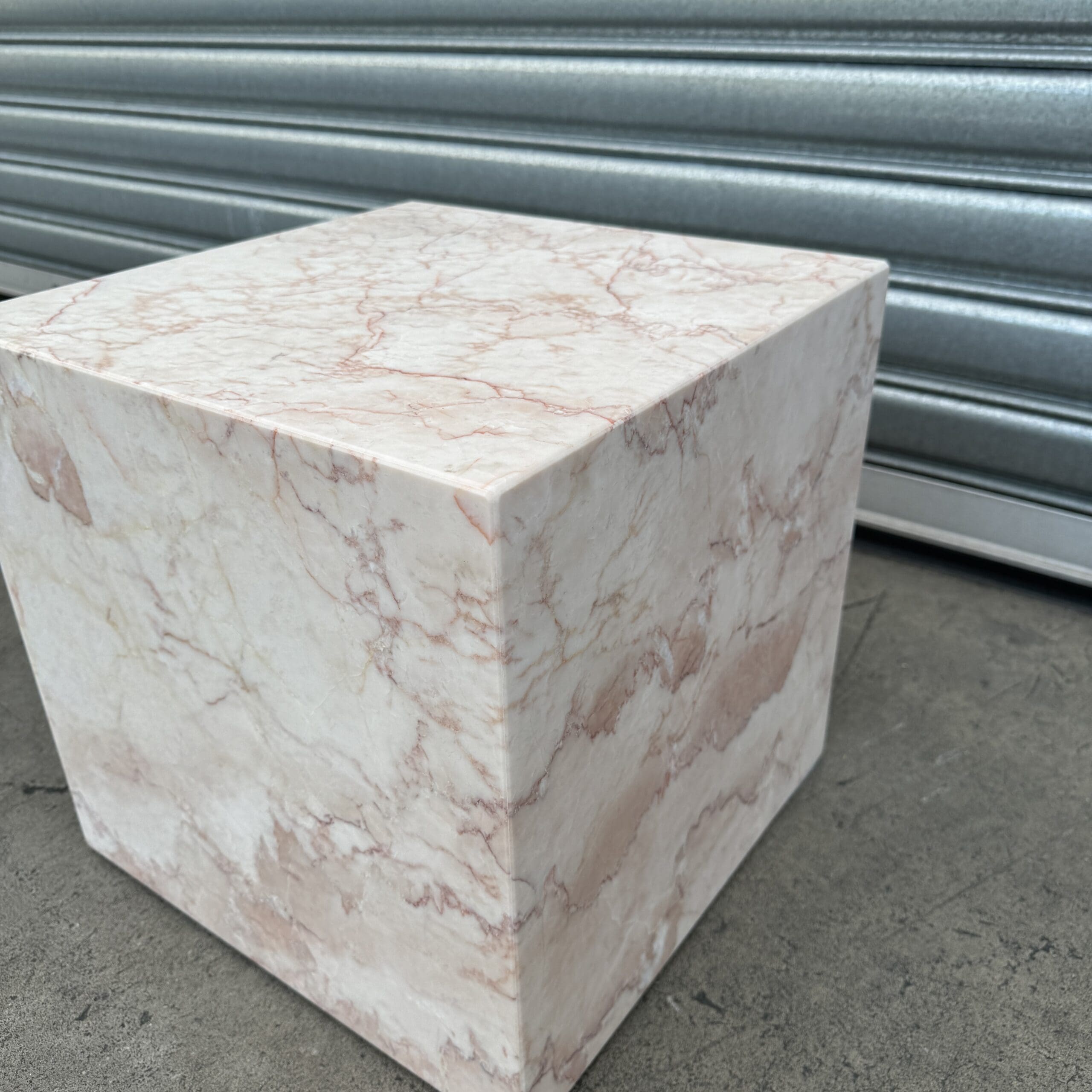 Cube Side Table - Rose Cream Marble natural stone furniture New Zealand - Natural Stone Co