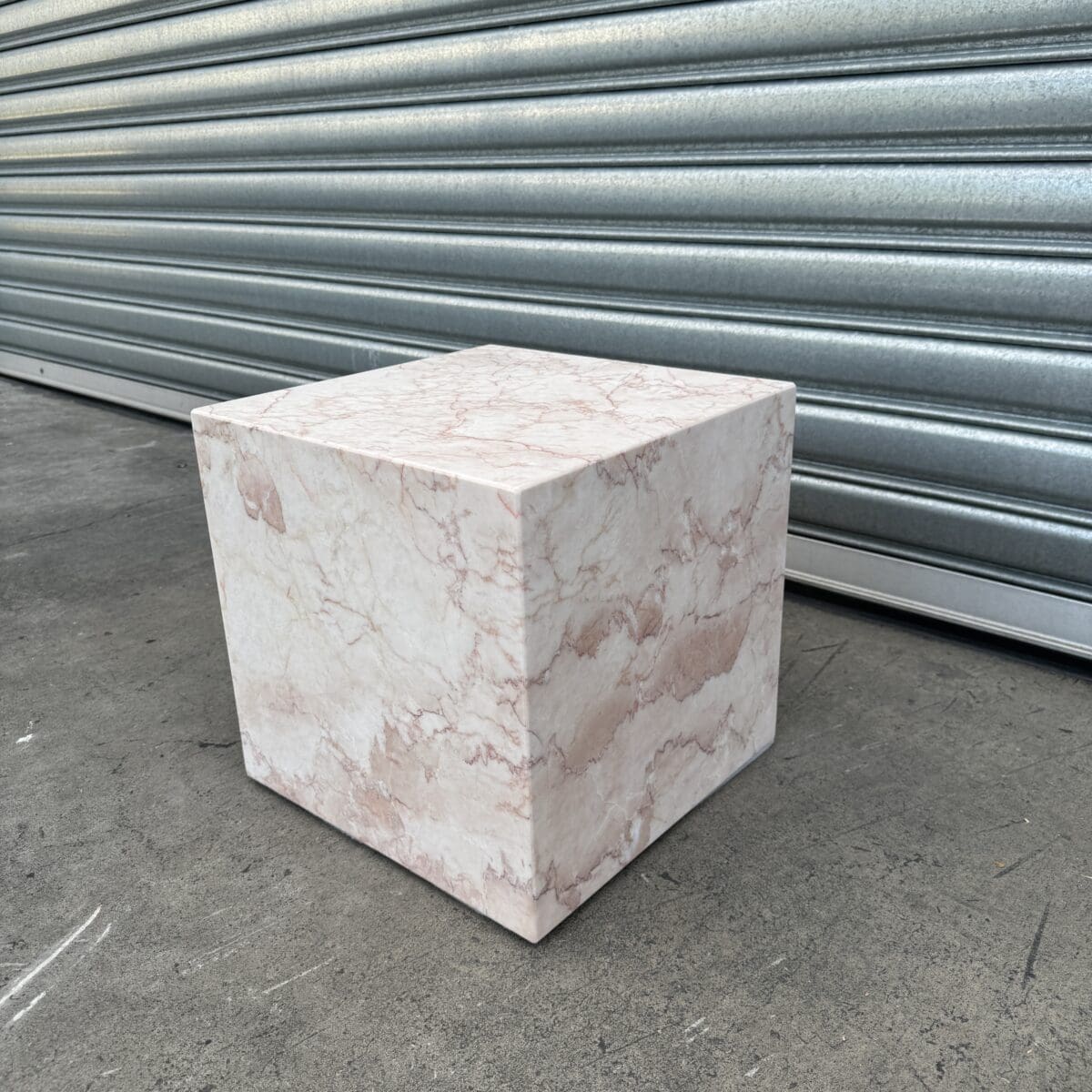 Cube Side Table - Rose Cream Marble natural stone furniture New Zealand - Natural Stone Co