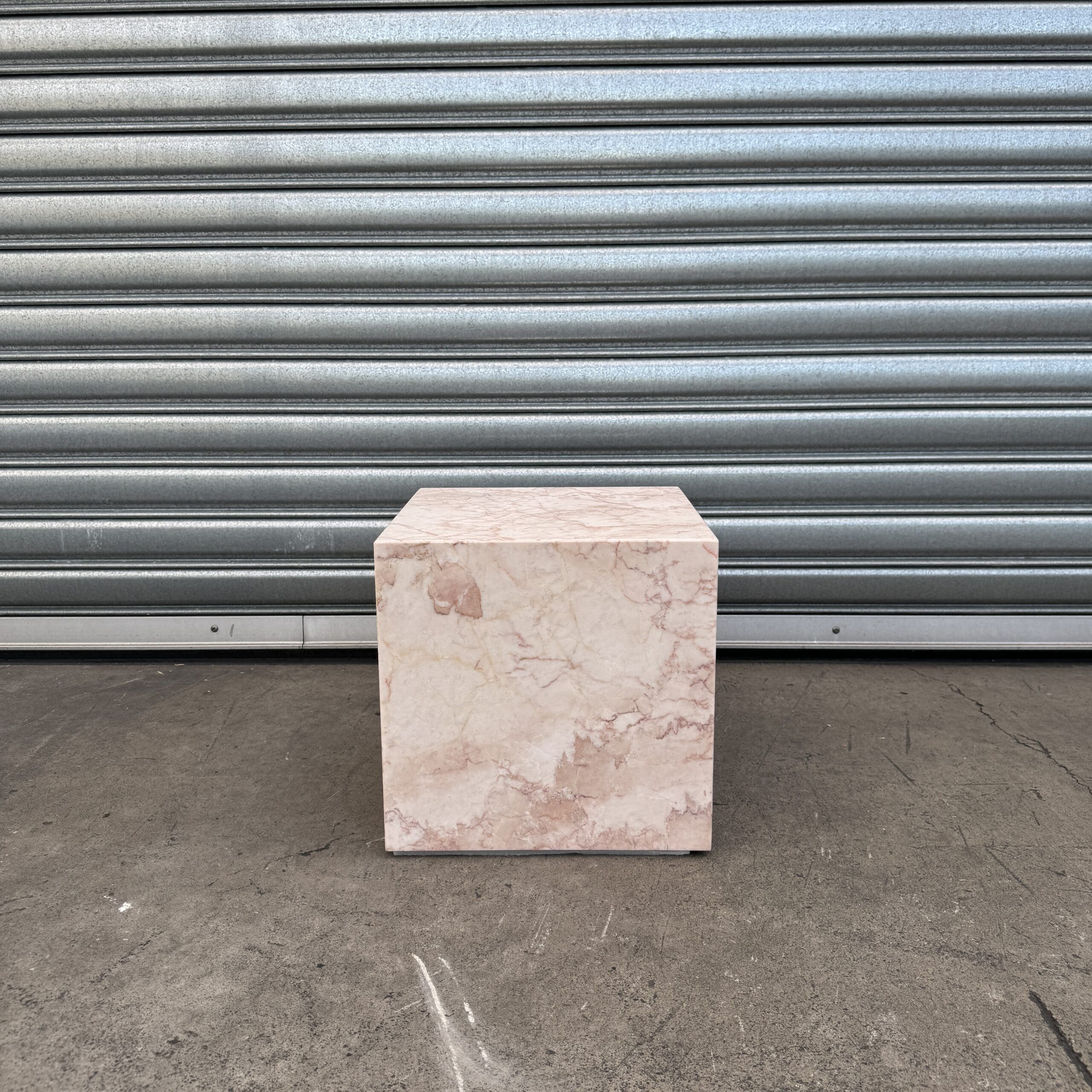 Cube Side Table - Rose Cream Marble natural stone furniture New Zealand - Natural Stone Co