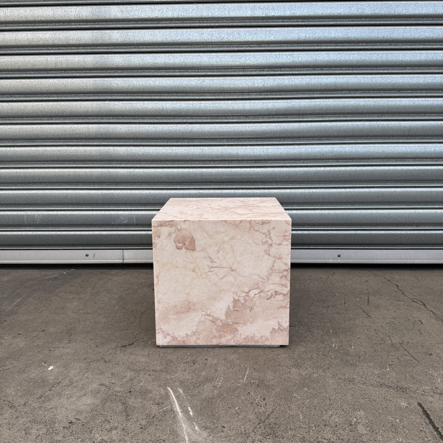 Cube Side Table - Rose Cream Marble natural stone furniture New Zealand - Natural Stone Co