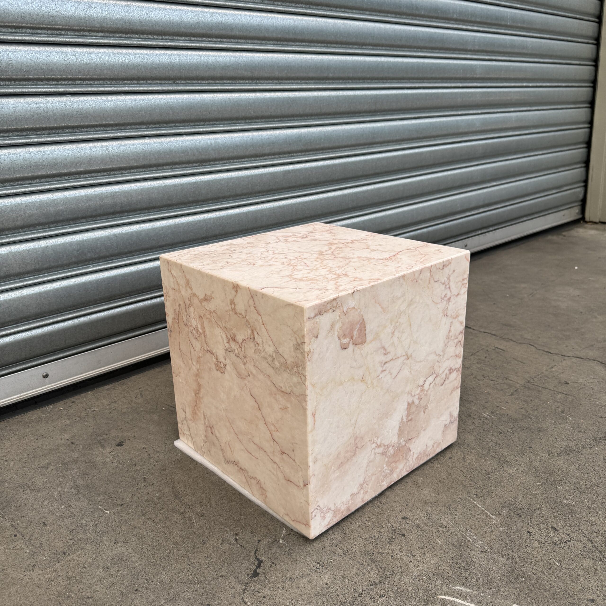 Cube Side Table - Rose Cream Marble natural stone furniture New Zealand - Natural Stone Co