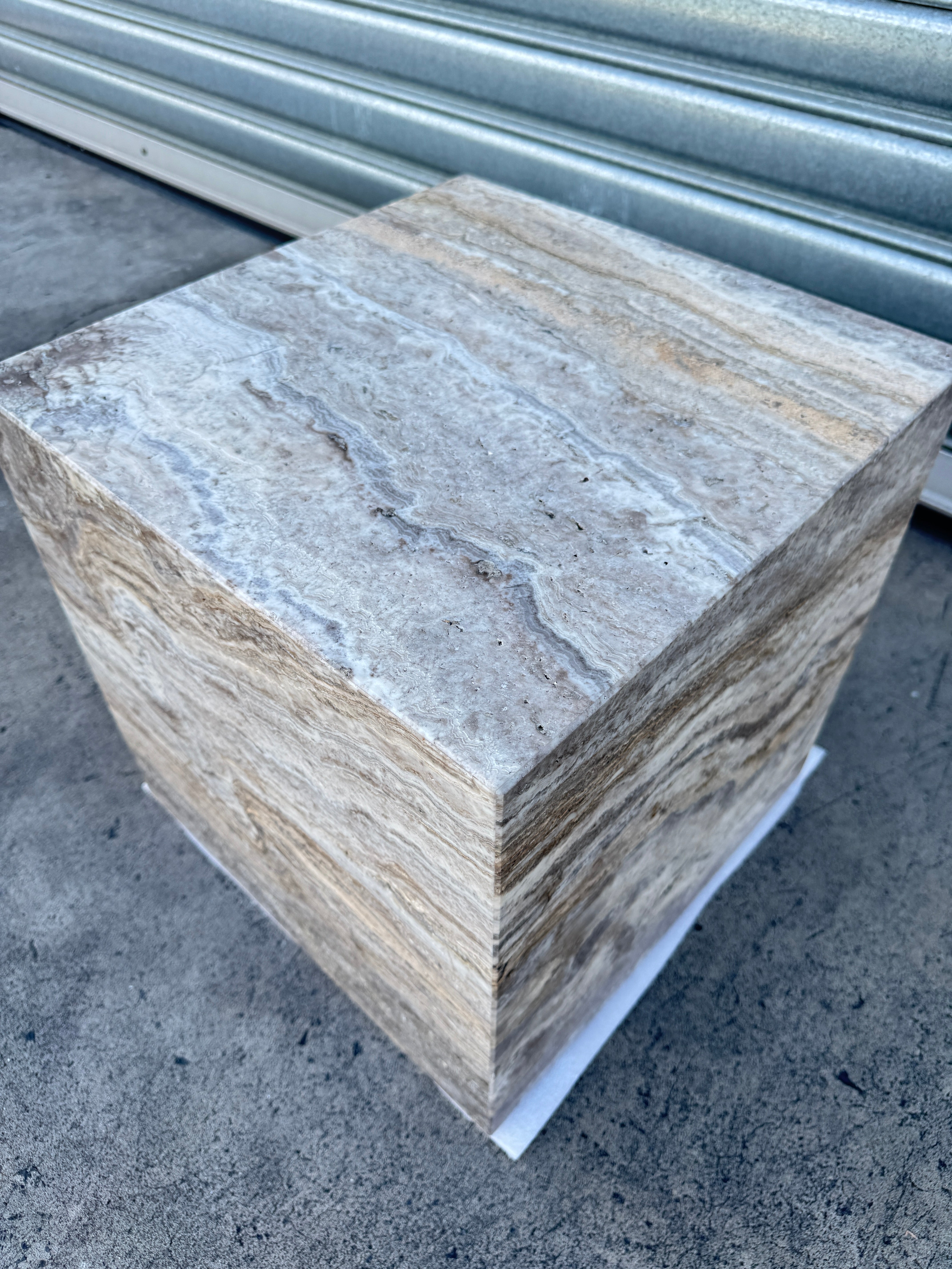 Cube Side Table - Silver Travertine natural stone furniture New Zealand - Natural Stone Co