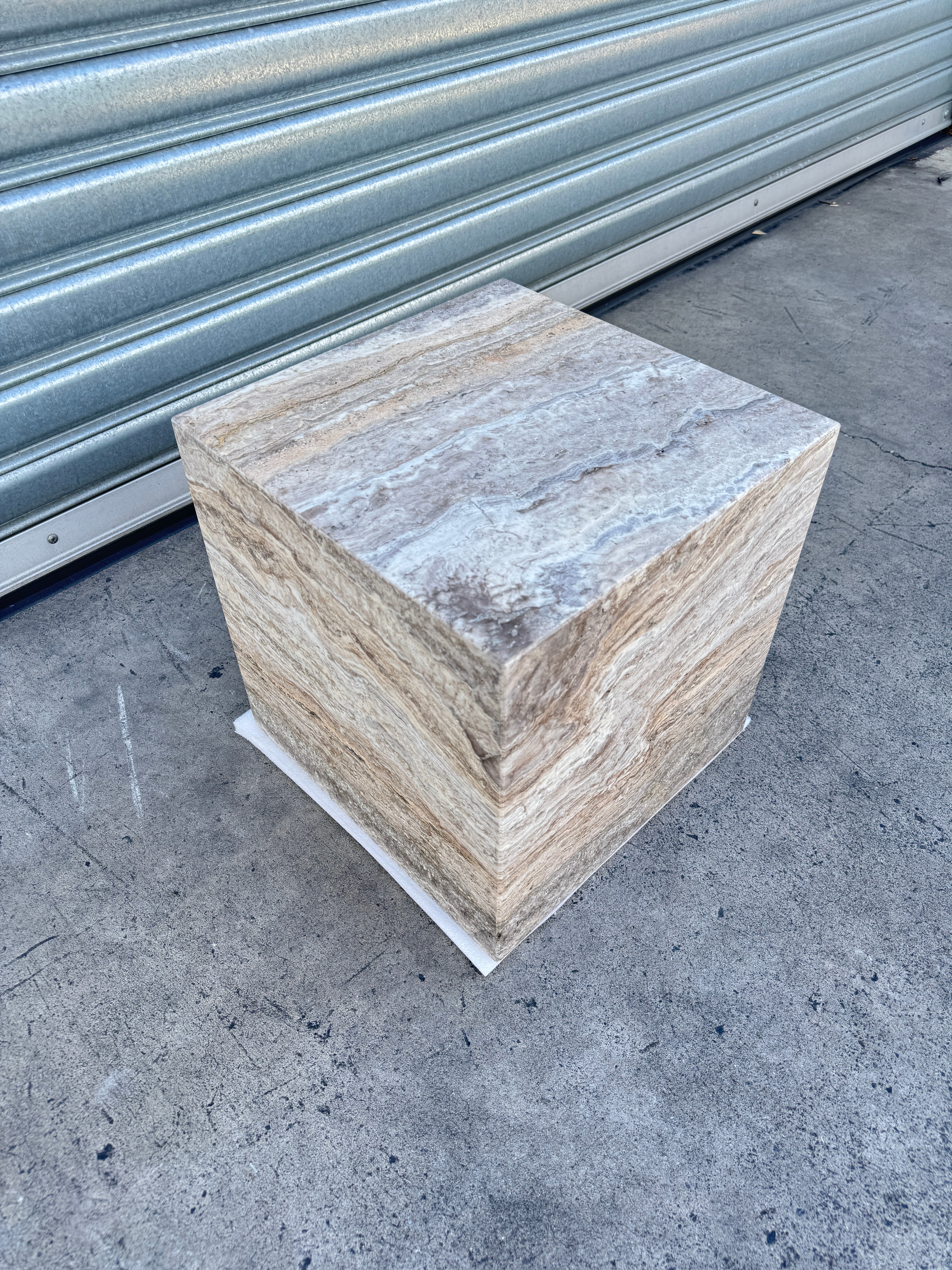 Cube Side Table - Silver Travertine natural stone furniture New Zealand - Natural Stone Co