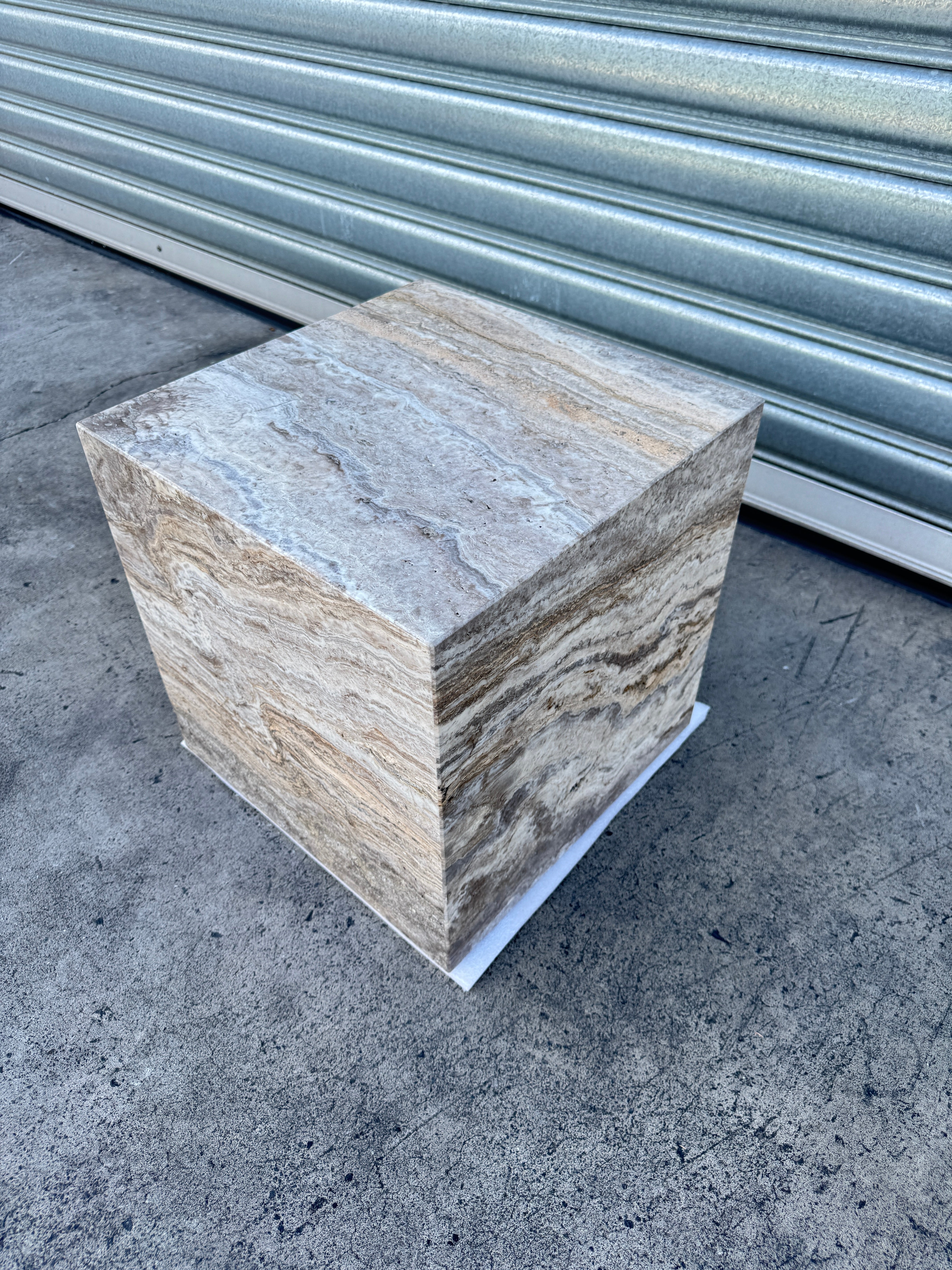 Cube Side Table - Silver Travertine natural stone furniture New Zealand - Natural Stone Co