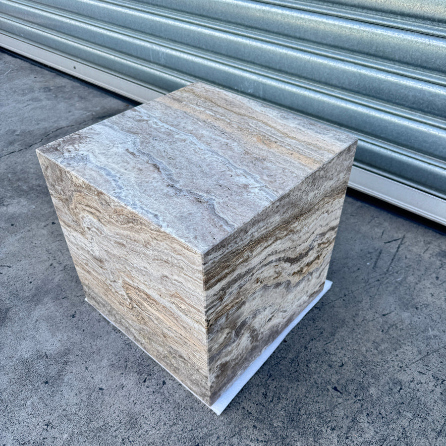 Cube Side Table - Silver Travertine natural stone furniture New Zealand - Natural Stone Co