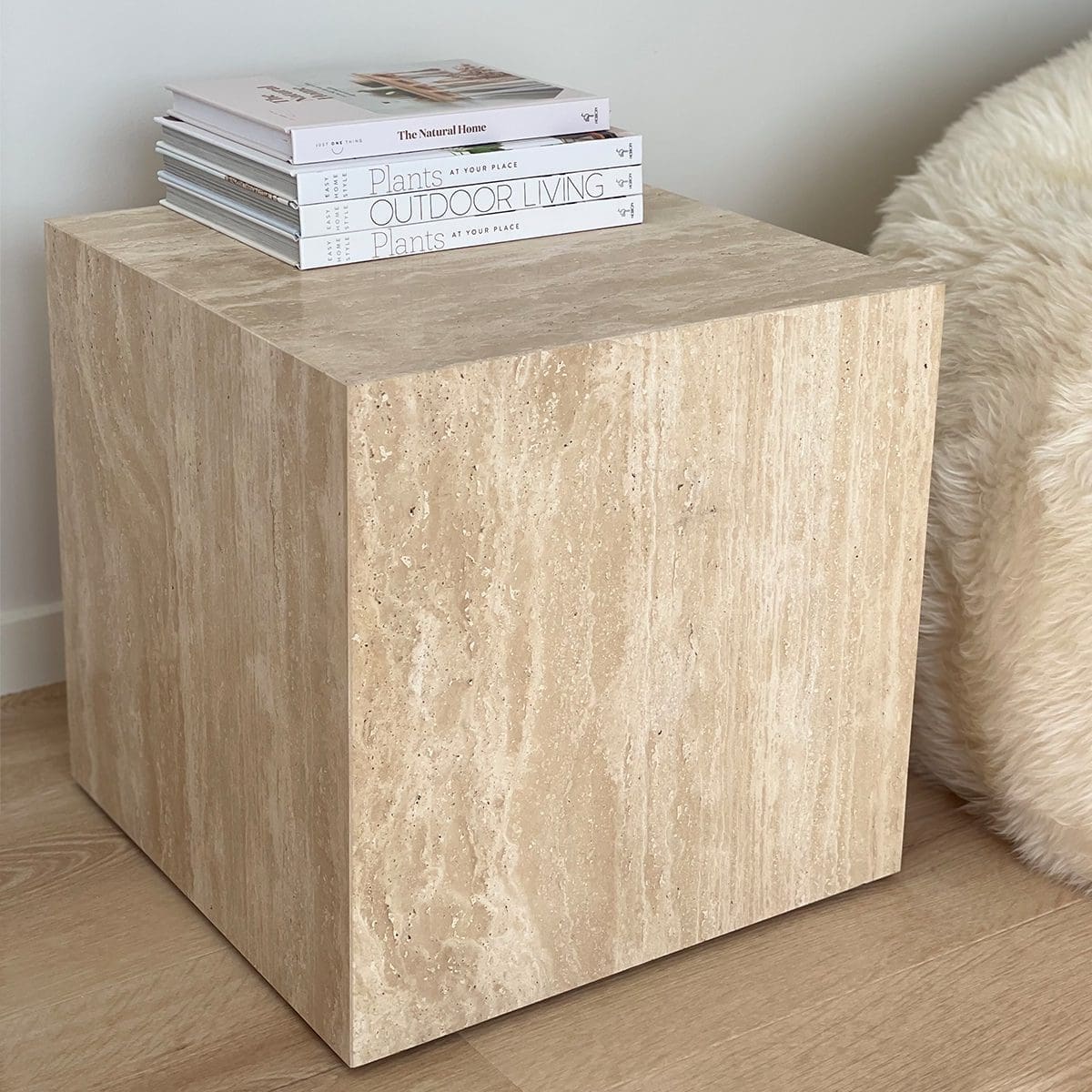Cube Side Table - Travertine natural stone furniture New Zealand - Natural Stone Co
