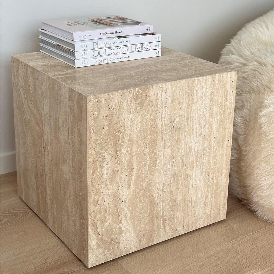Cube Side Table - Travertine natural stone furniture New Zealand - Natural Stone Co
