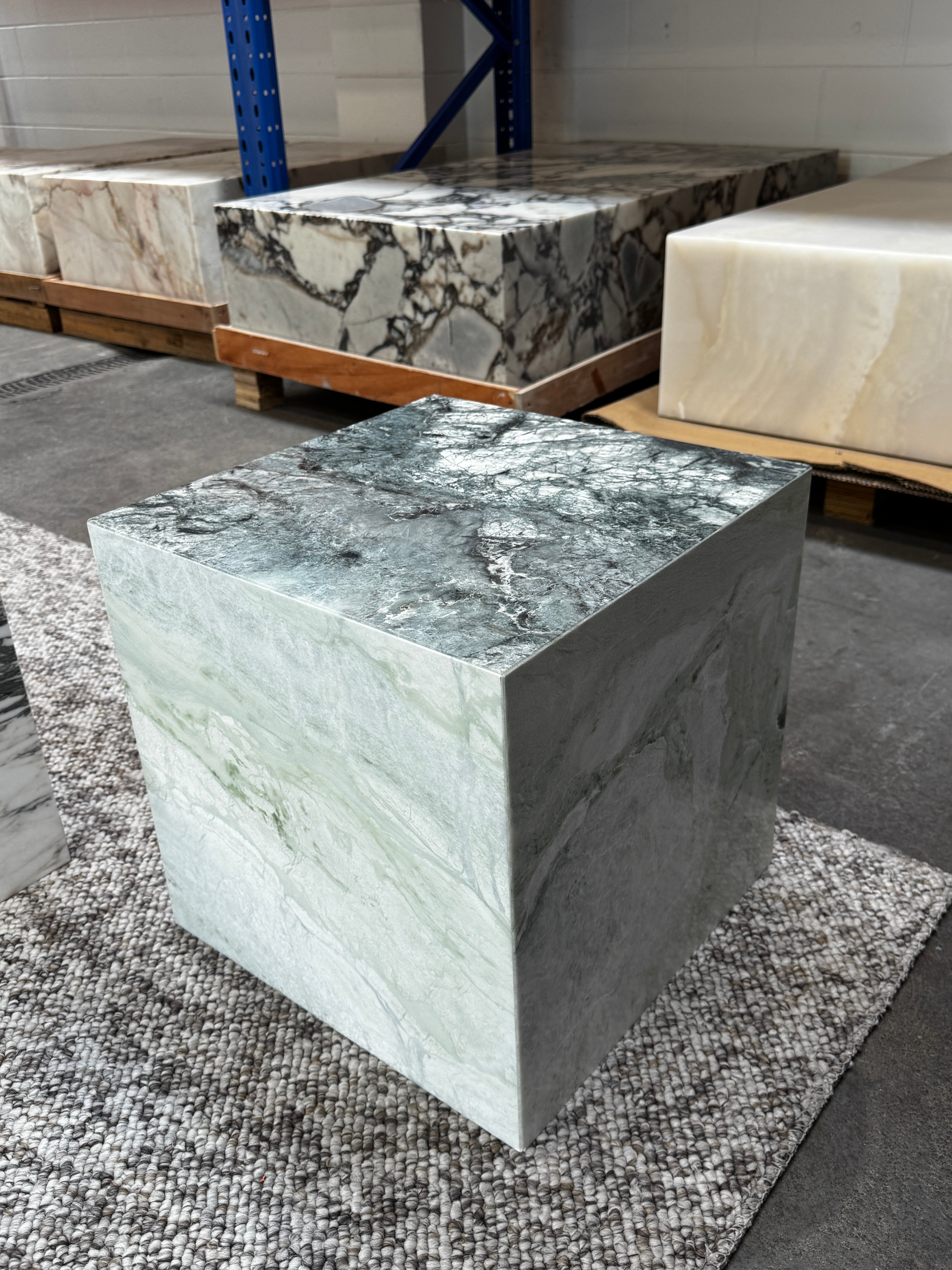 Cube Side Table - Twill Green Marble natural stone furniture New Zealand - Natural Stone Co