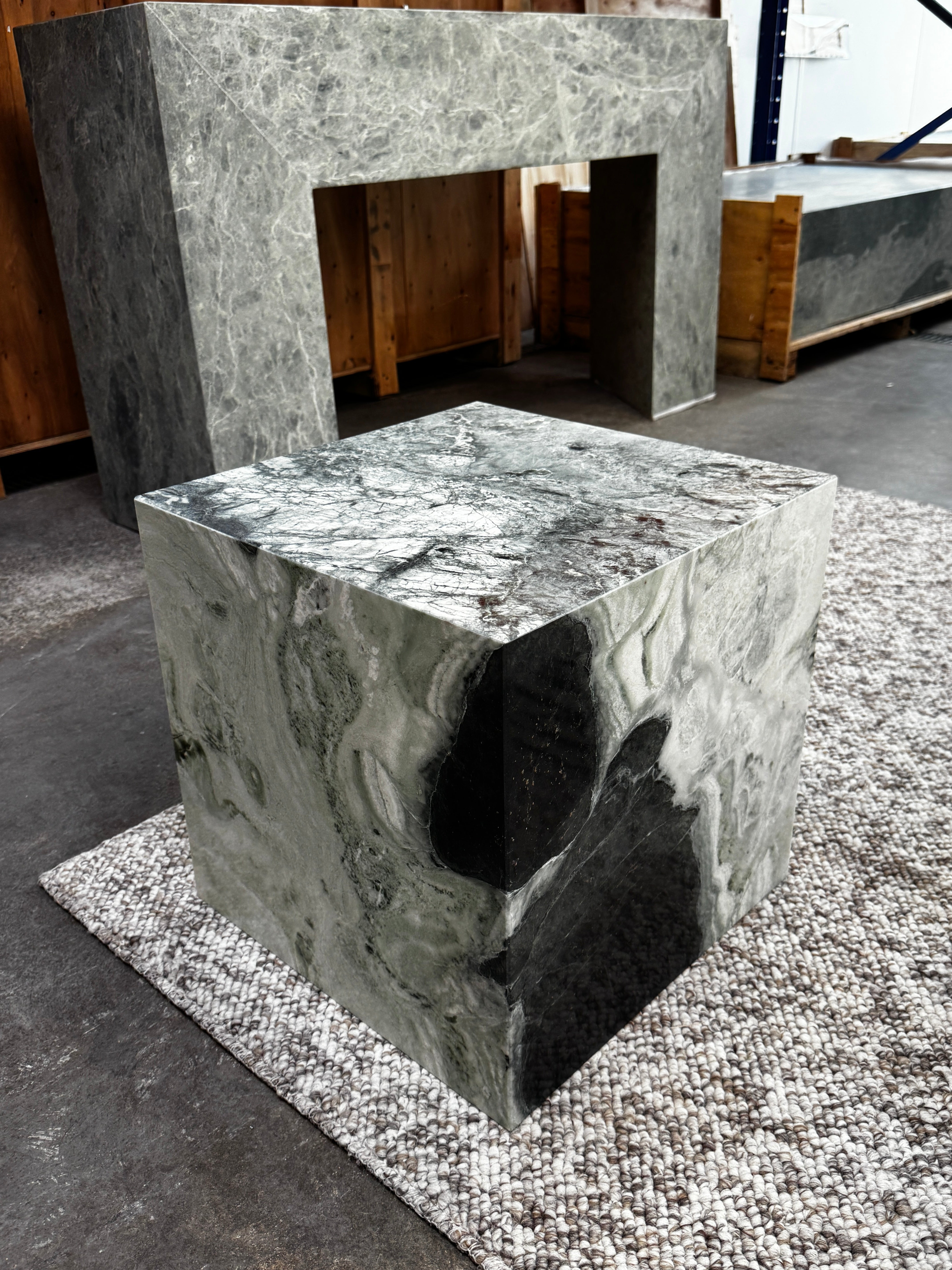 Cube Side Table - Twill Green Marble natural stone furniture New Zealand - Natural Stone Co