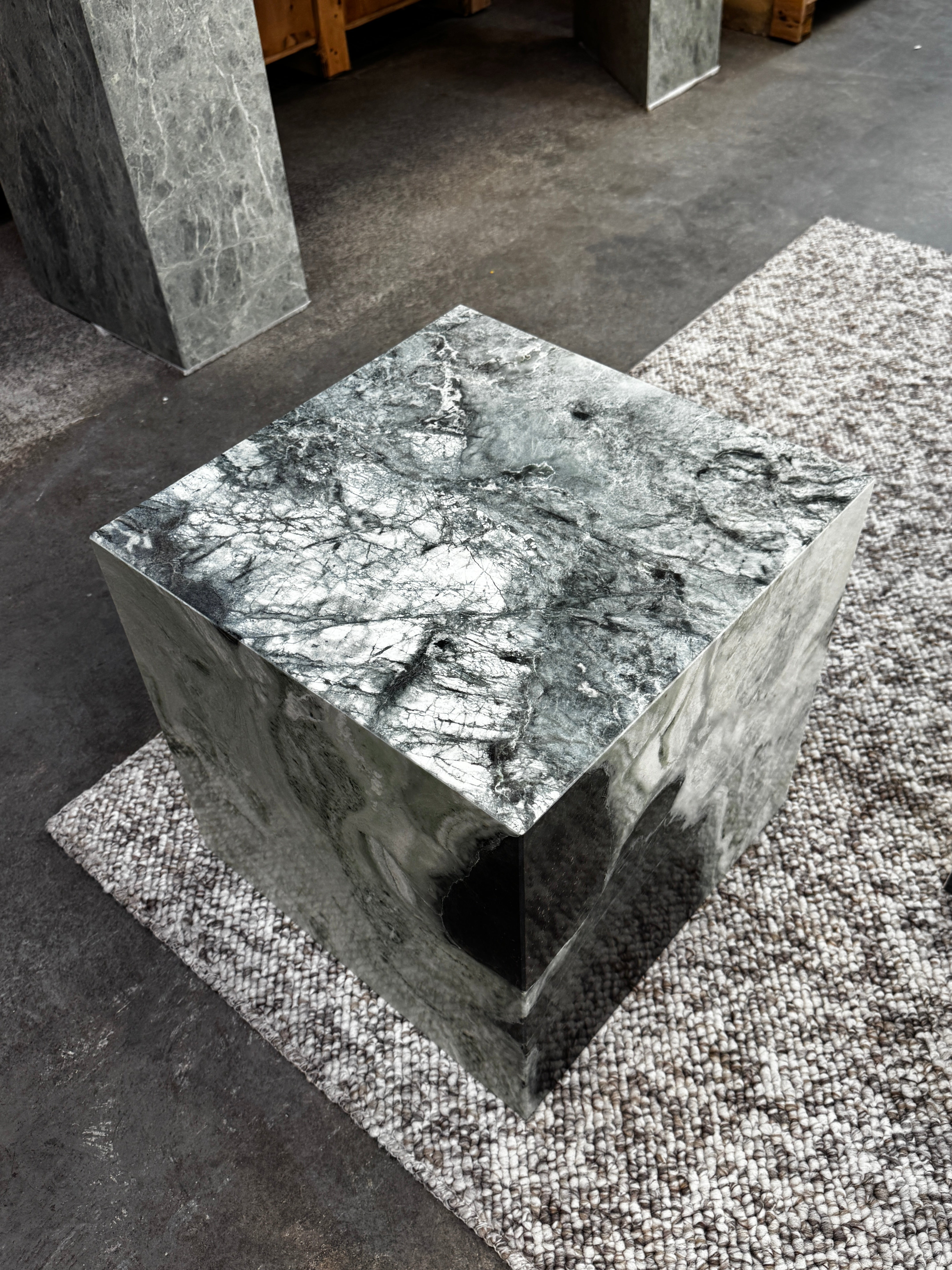 Cube Side Table - Twill Green Marble natural stone furniture New Zealand - Natural Stone Co