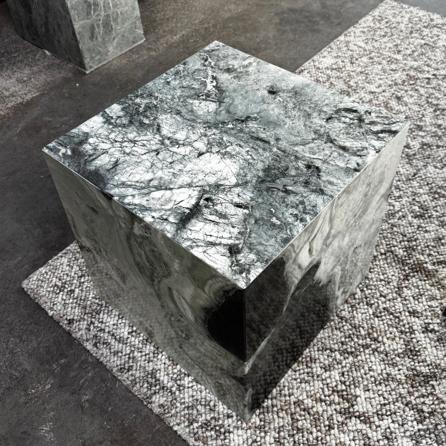 Cube Side Table - Twill Green Marble natural stone furniture New Zealand - Natural Stone Co
