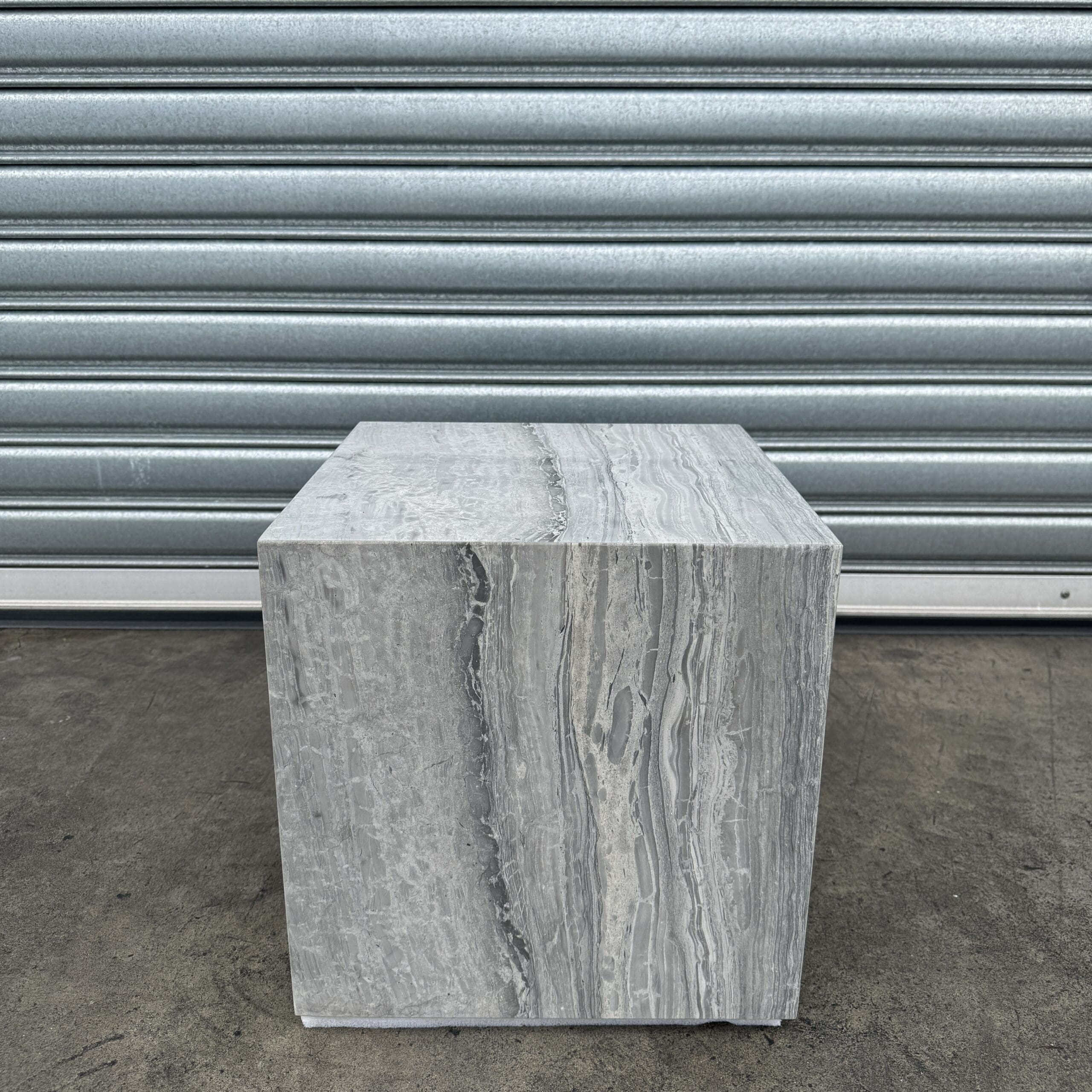 Cube Side Table - Veincut Blue Travertine natural stone furniture New Zealand - Natural Stone Co
