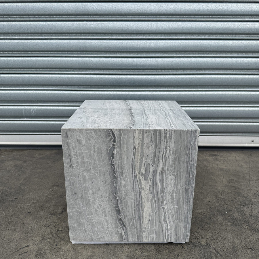 Cube Side Table - Veincut Blue Travertine natural stone furniture New Zealand - Natural Stone Co