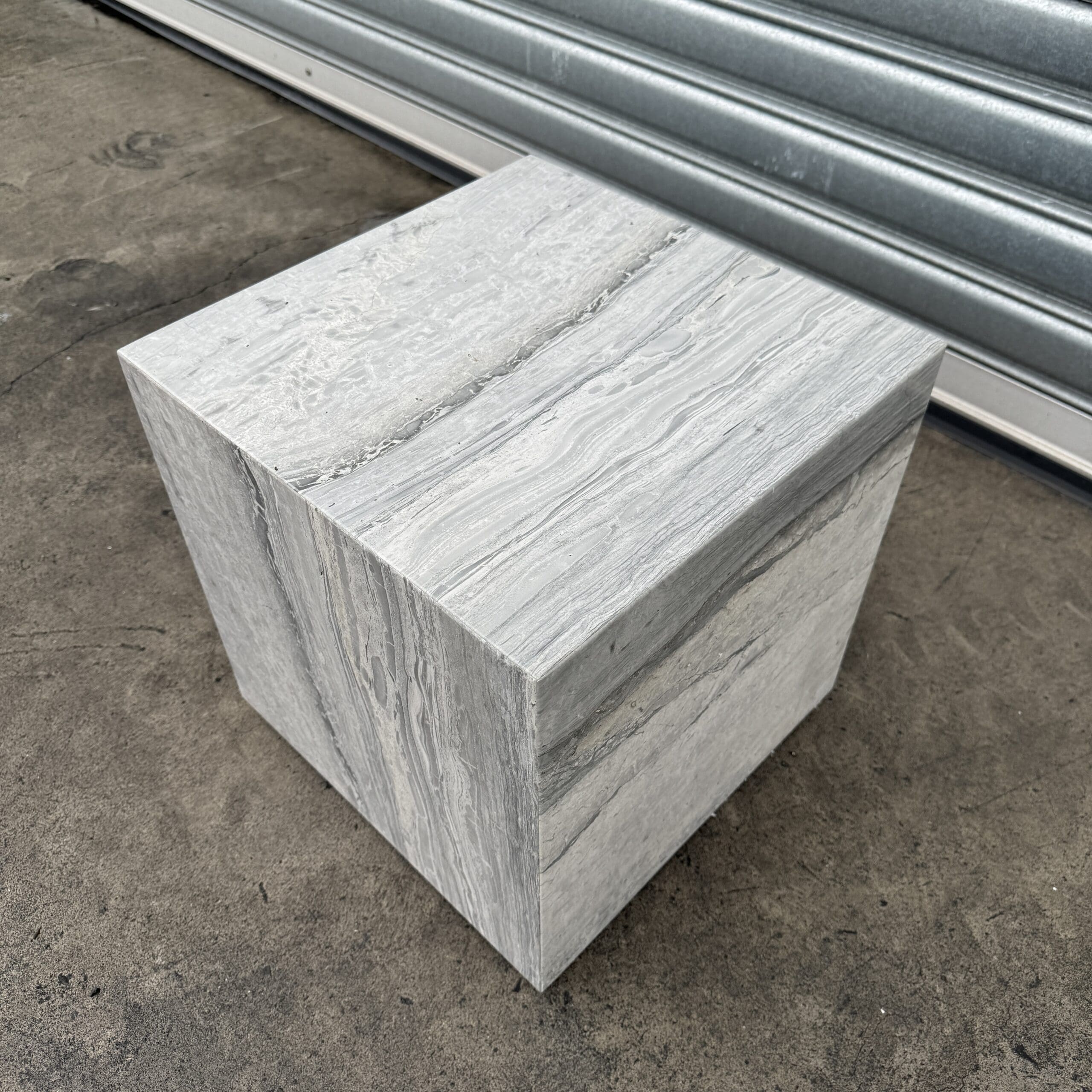 Cube Side Table - Veincut Blue Travertine natural stone furniture New Zealand - Natural Stone Co