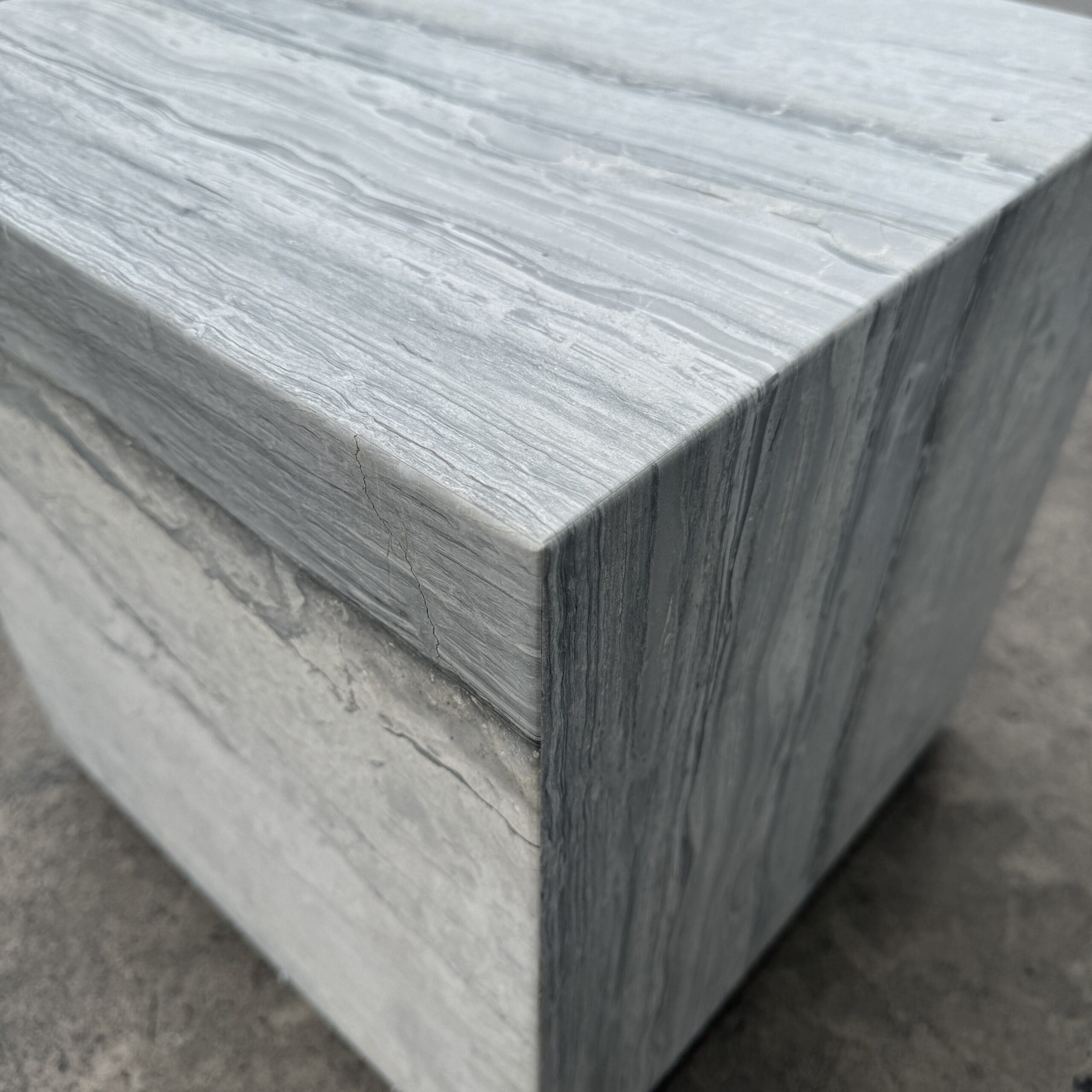 Cube Side Table - Veincut Blue Travertine natural stone furniture New Zealand - Natural Stone Co