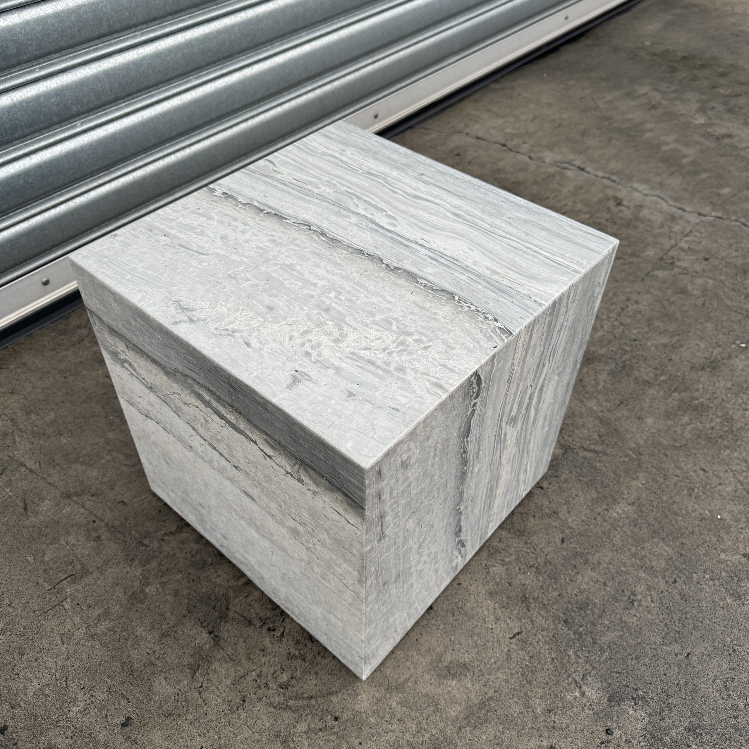 Cube Side Table - Veincut Blue Travertine natural stone furniture New Zealand - Natural Stone Co