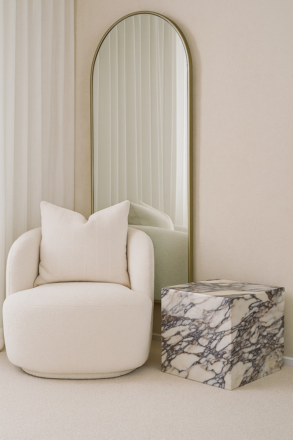 Cube Side Table - Viola Calacatta Marble natural stone furniture New Zealand - Natural Stone Co