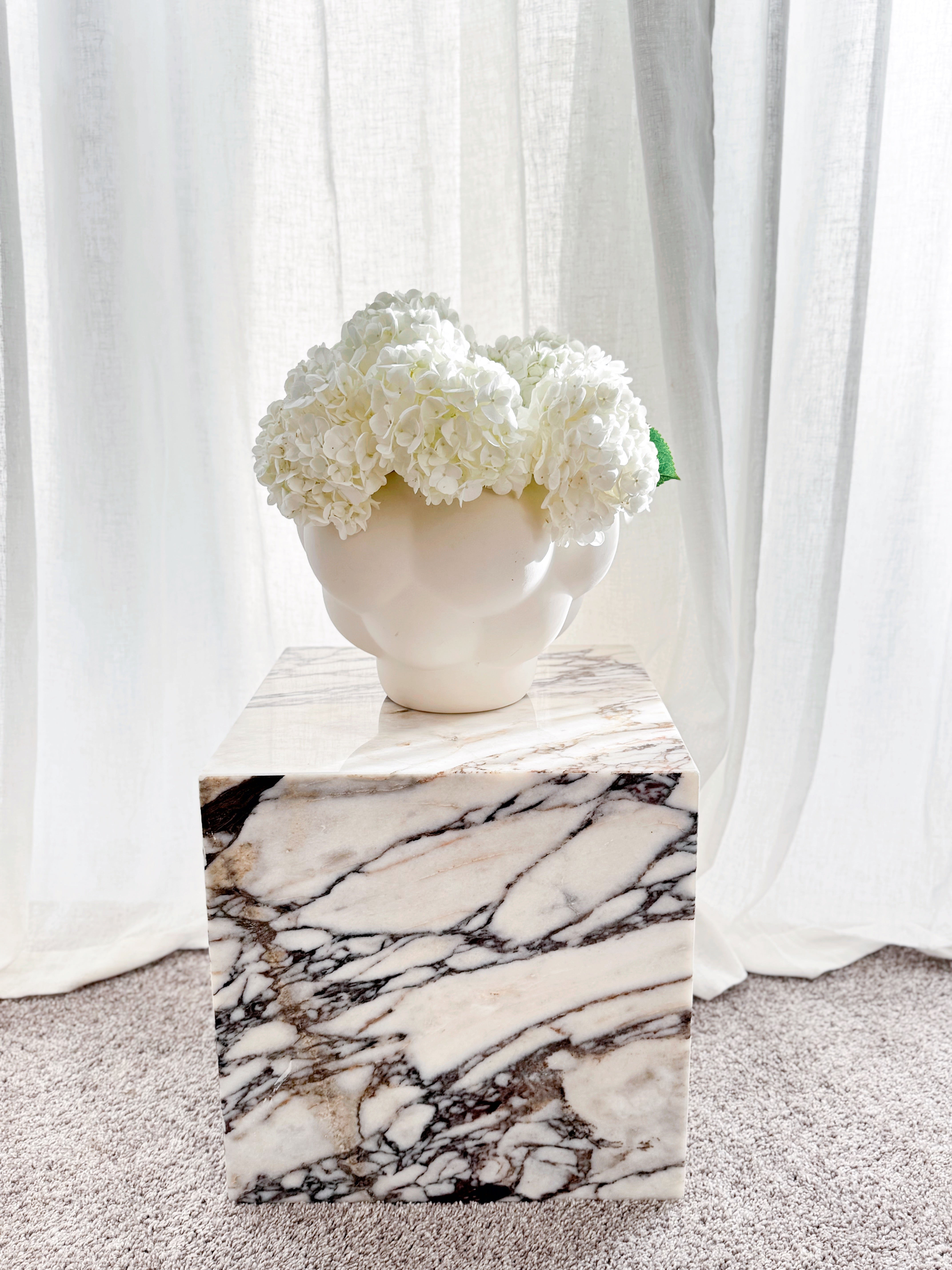 Cube Side Table - Viola Calacatta Marble natural stone furniture New Zealand - Natural Stone Co