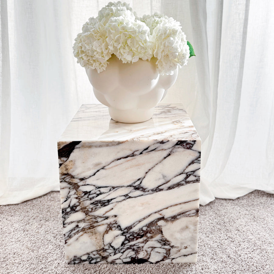 Cube Side Table - Viola Calacatta Marble natural stone furniture New Zealand - Natural Stone Co