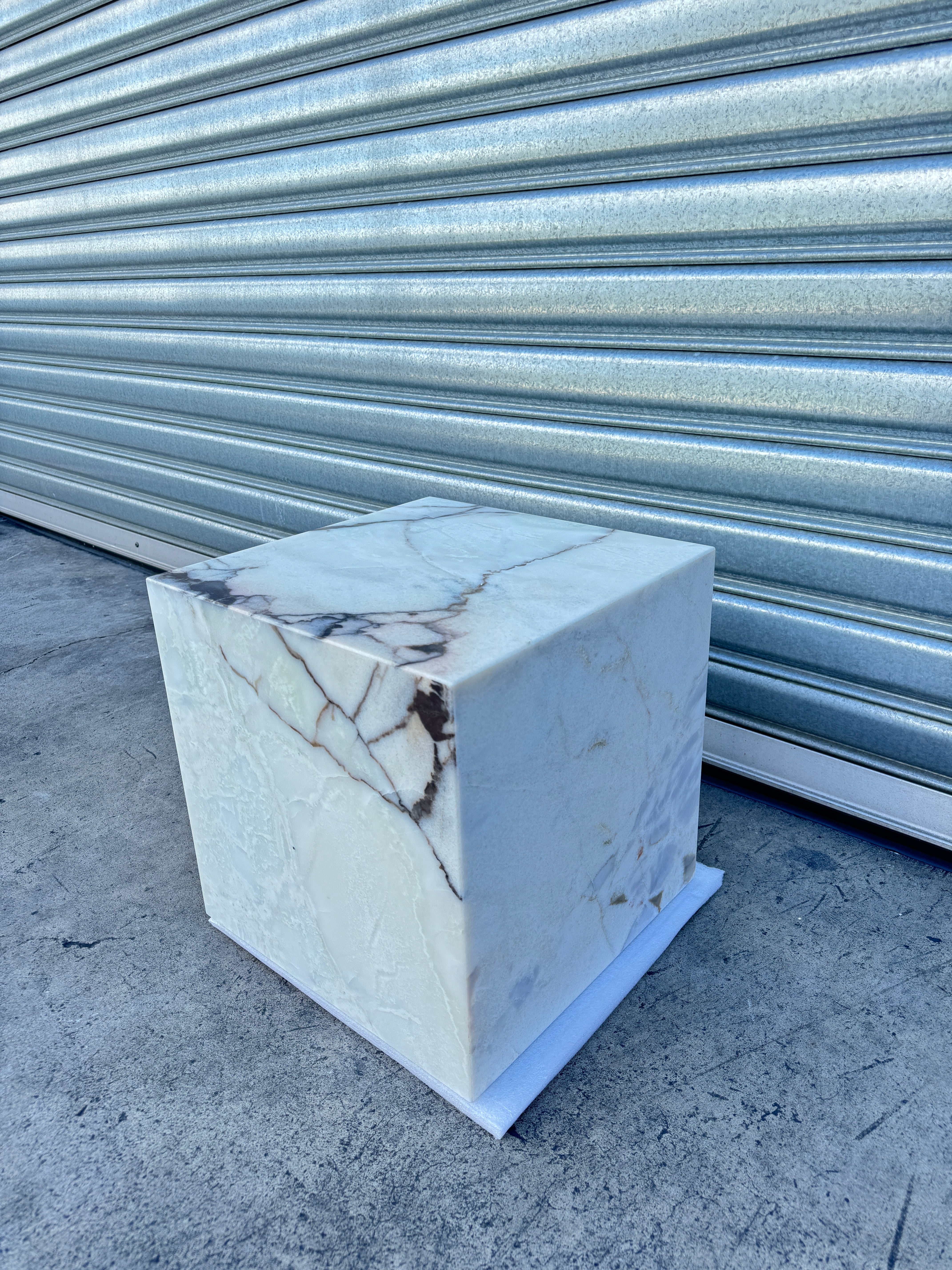 Cube Side Table - White Latte Marble natural stone furniture New Zealand - Natural Stone Co