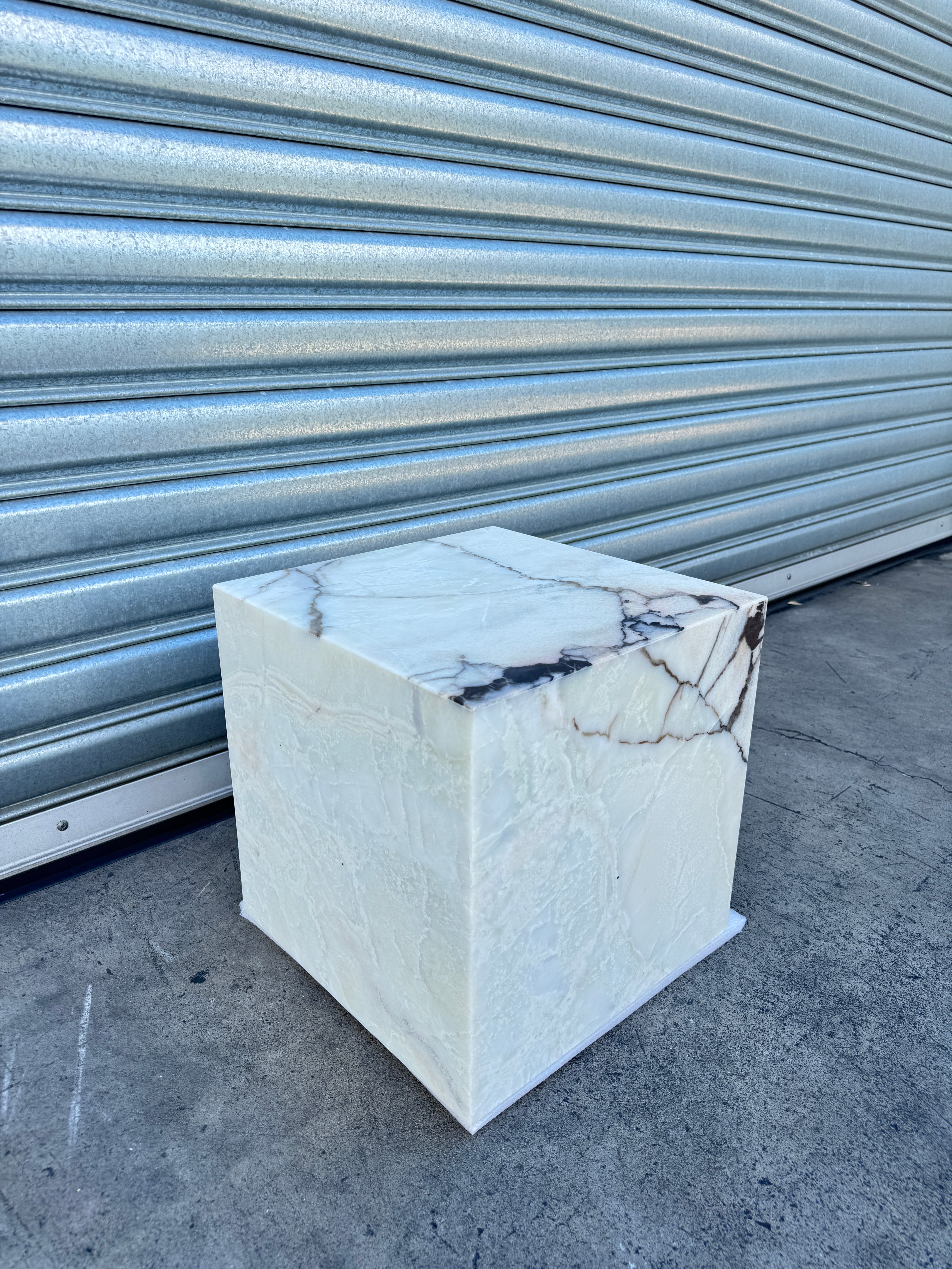 Cube Side Table - White Latte Marble natural stone furniture New Zealand - Natural Stone Co