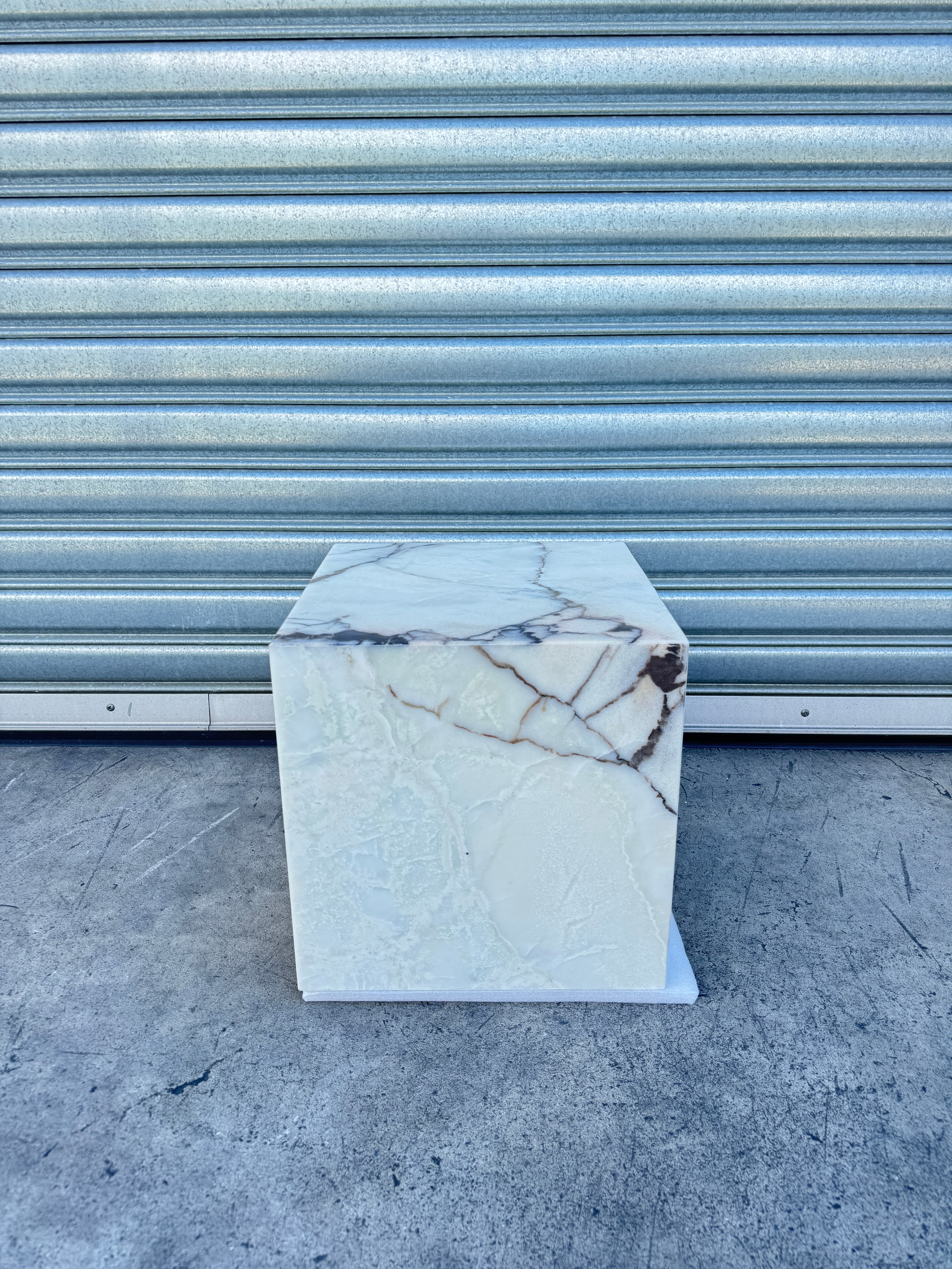 Cube Side Table - White Latte Marble natural stone furniture New Zealand - Natural Stone Co