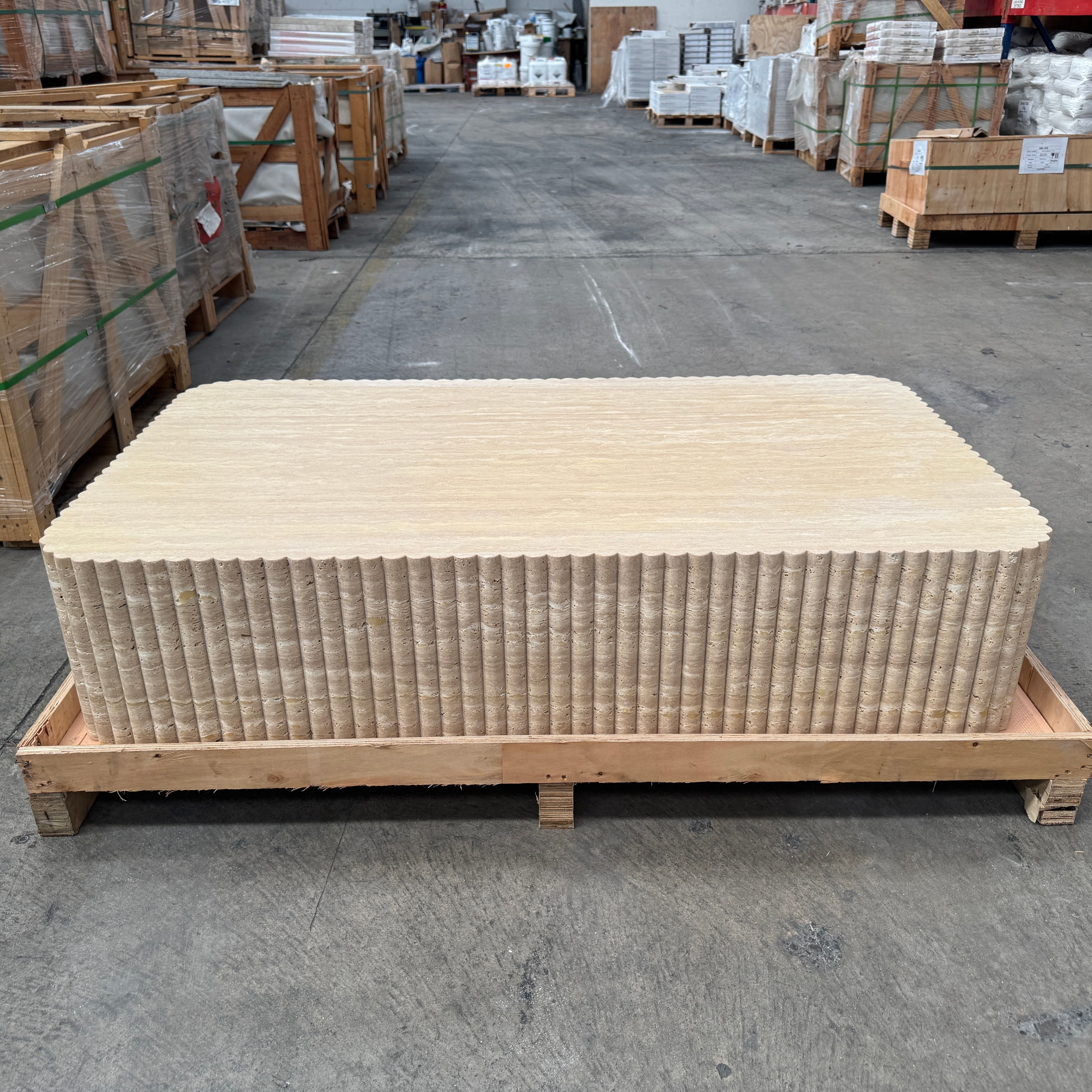 Fluted Block Table - Veincut Travertine natural stone furniture New Zealand - Natural Stone Co