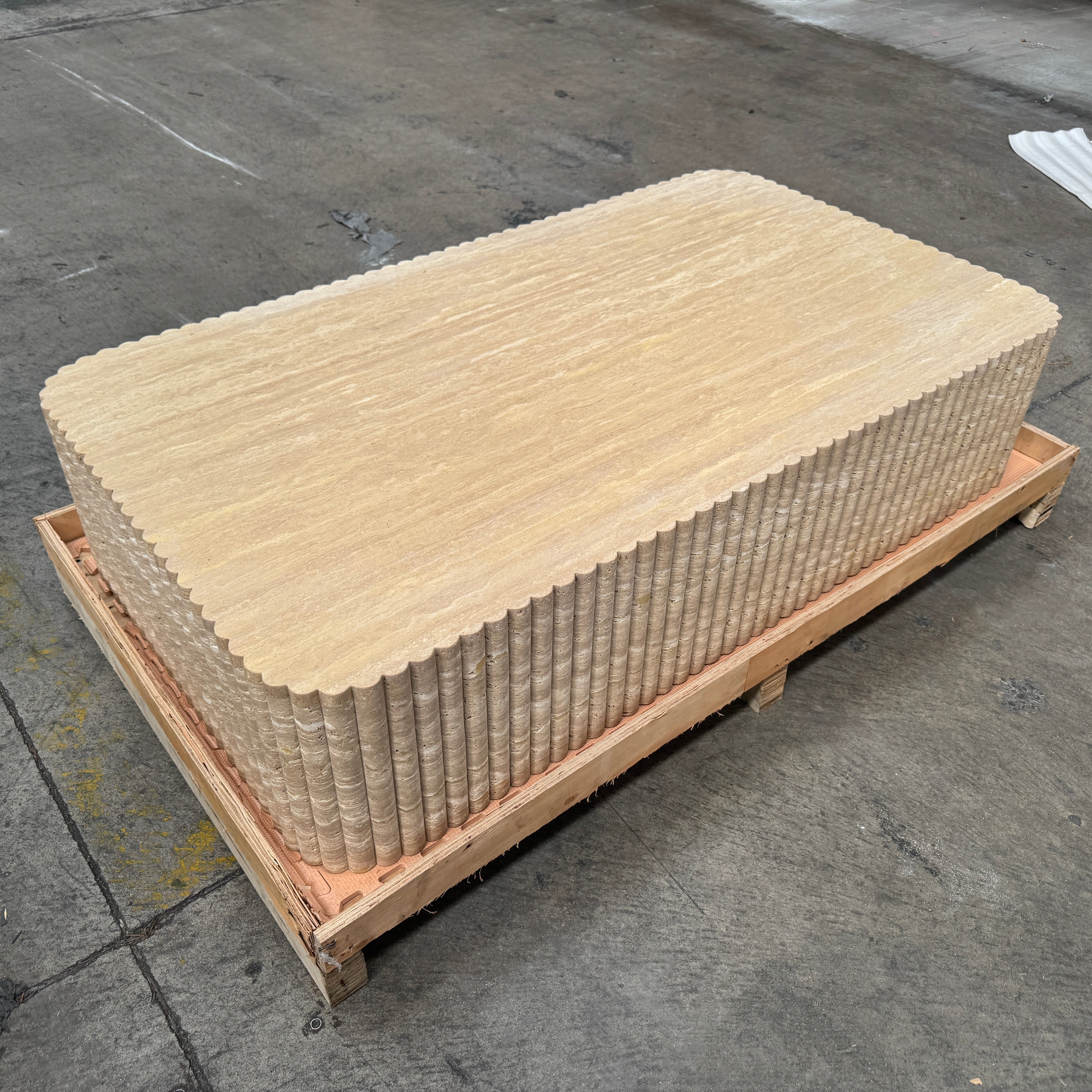 Fluted Block Table - Veincut Travertine natural stone furniture New Zealand - Natural Stone Co