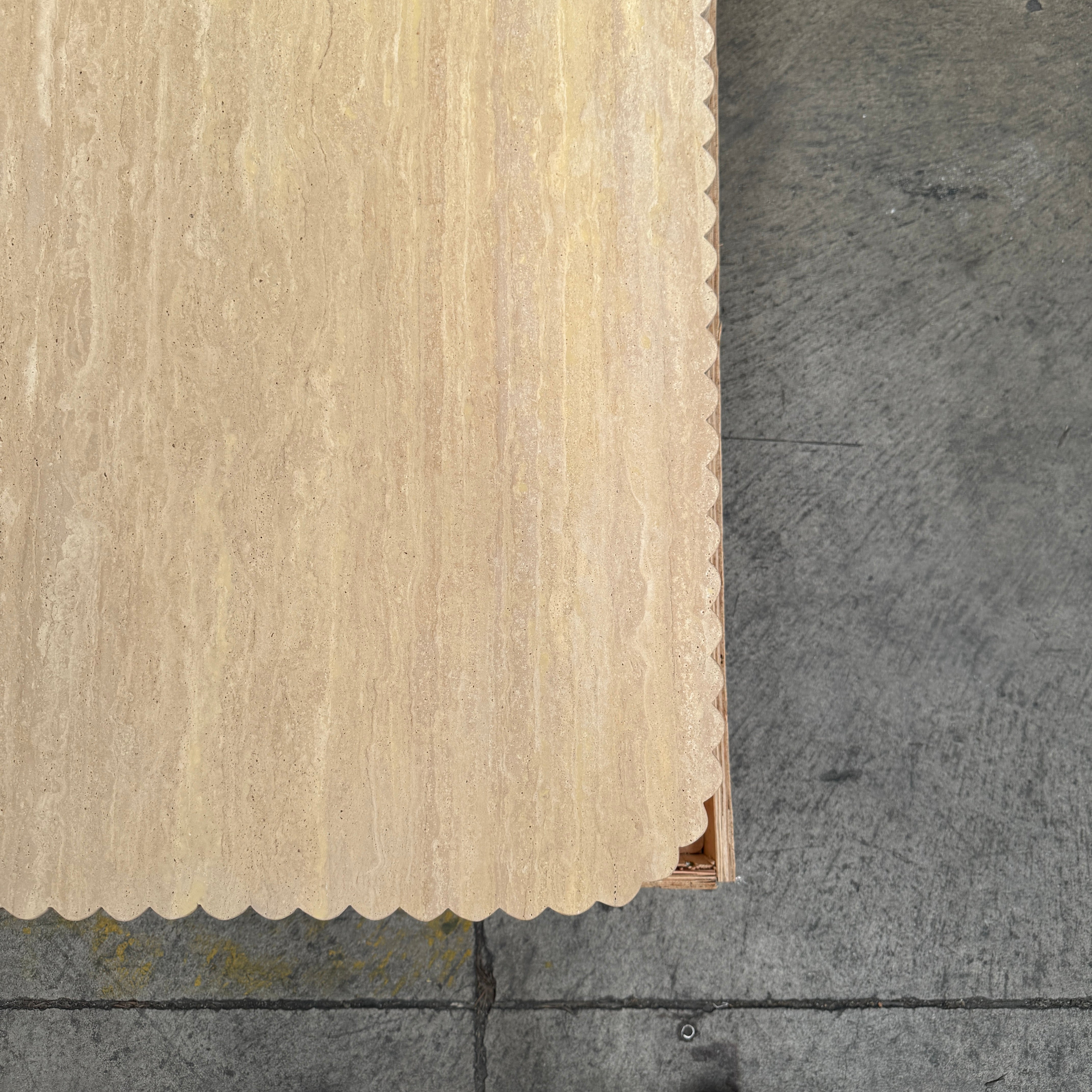 Fluted Block Table - Veincut Travertine natural stone furniture New Zealand - Natural Stone Co