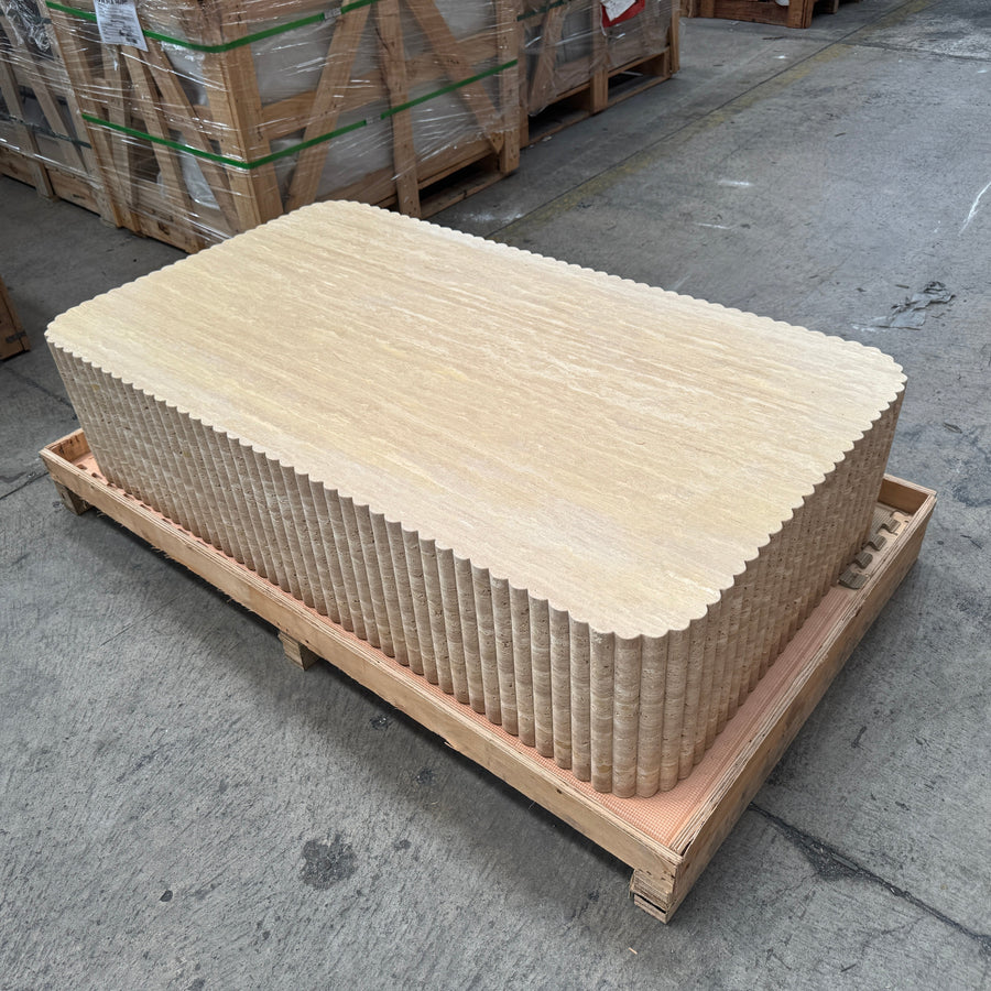 Fluted Block Table - Veincut Travertine natural stone furniture New Zealand - Natural Stone Co