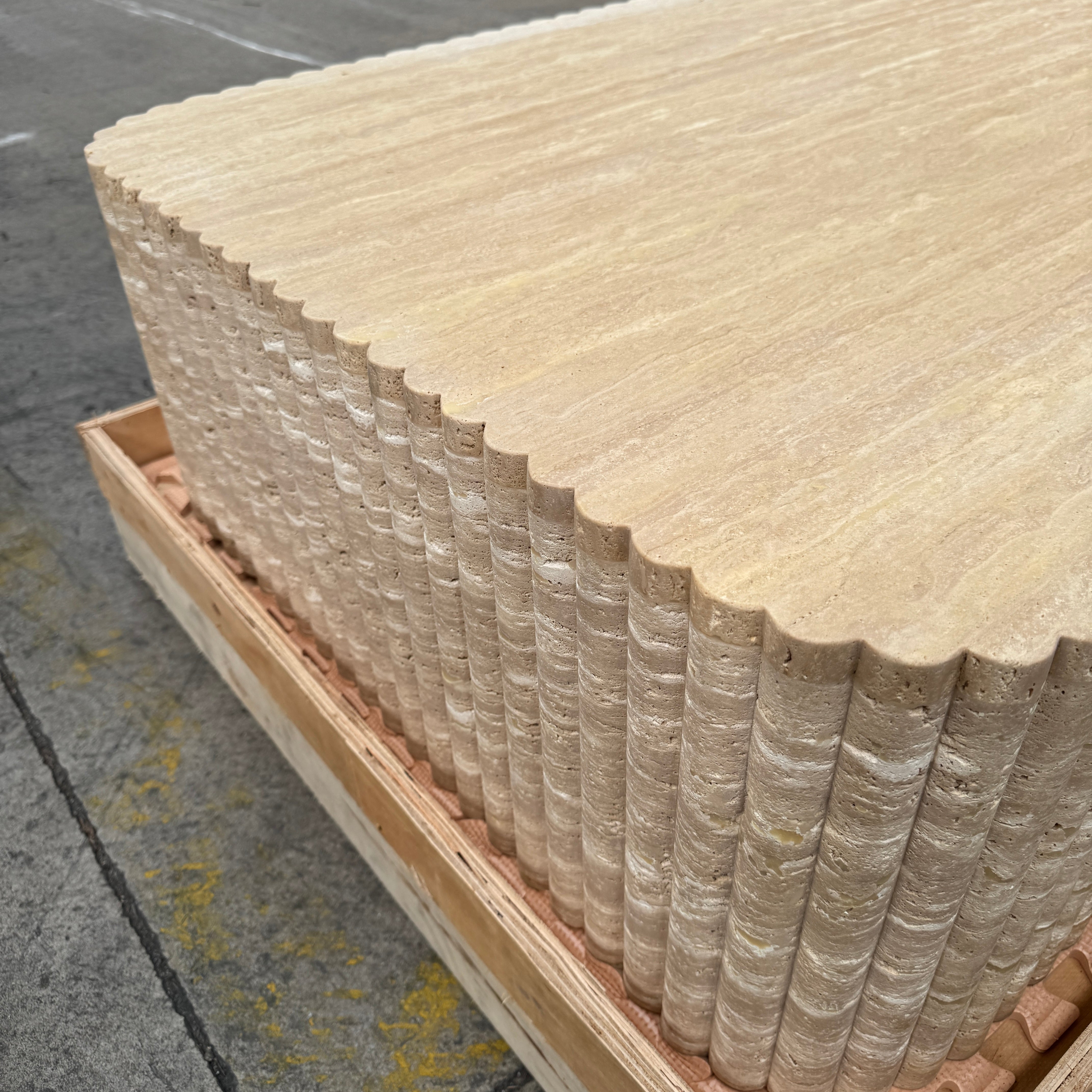 Fluted Block Table - Veincut Travertine natural stone furniture New Zealand - Natural Stone Co
