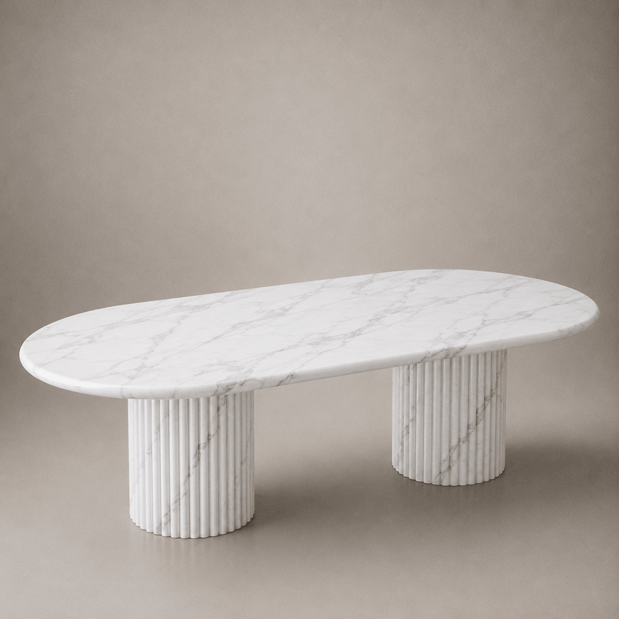 Fluted Oval Dining Table - Carrara Marble natural stone furniture New Zealand - Natural Stone Co