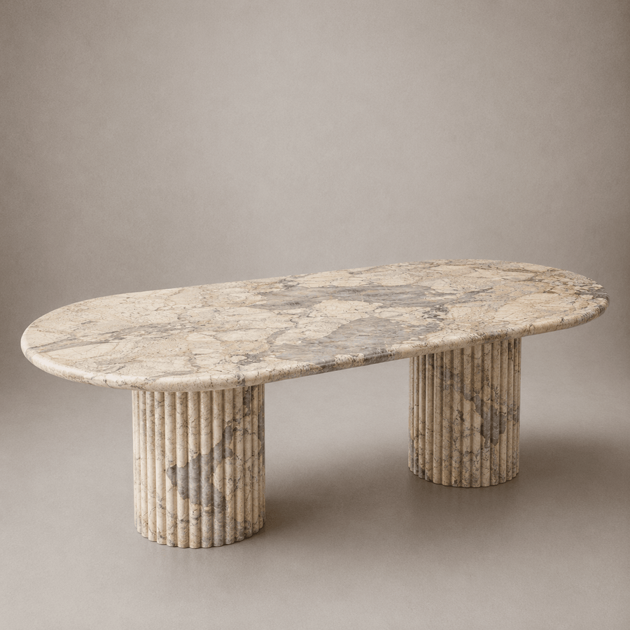 Fluted Oval Dining Table - Patagonia Quartzite natural stone furniture New Zealand - Natural Stone Co