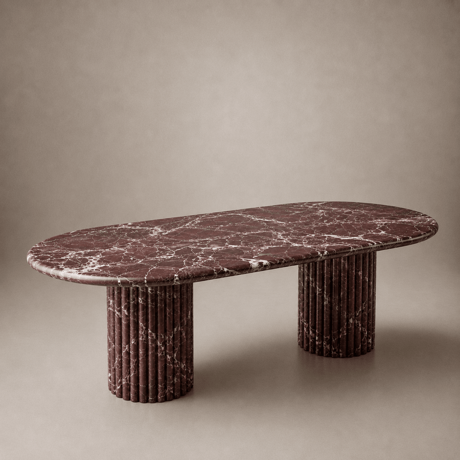 Fluted Oval Dining Table - Rosso Levanto Marble natural stone furniture New Zealand - Natural Stone Co