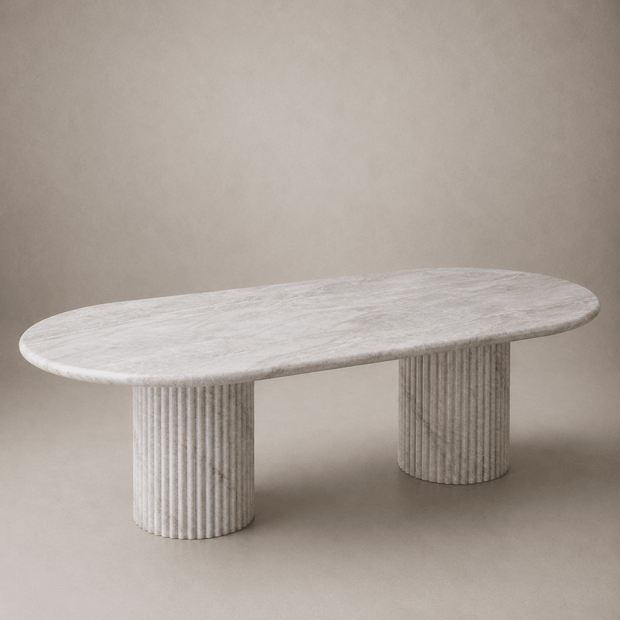 Fluted Oval Dining Table - Taj Mahal Quartzite natural stone furniture New Zealand - Natural Stone Co